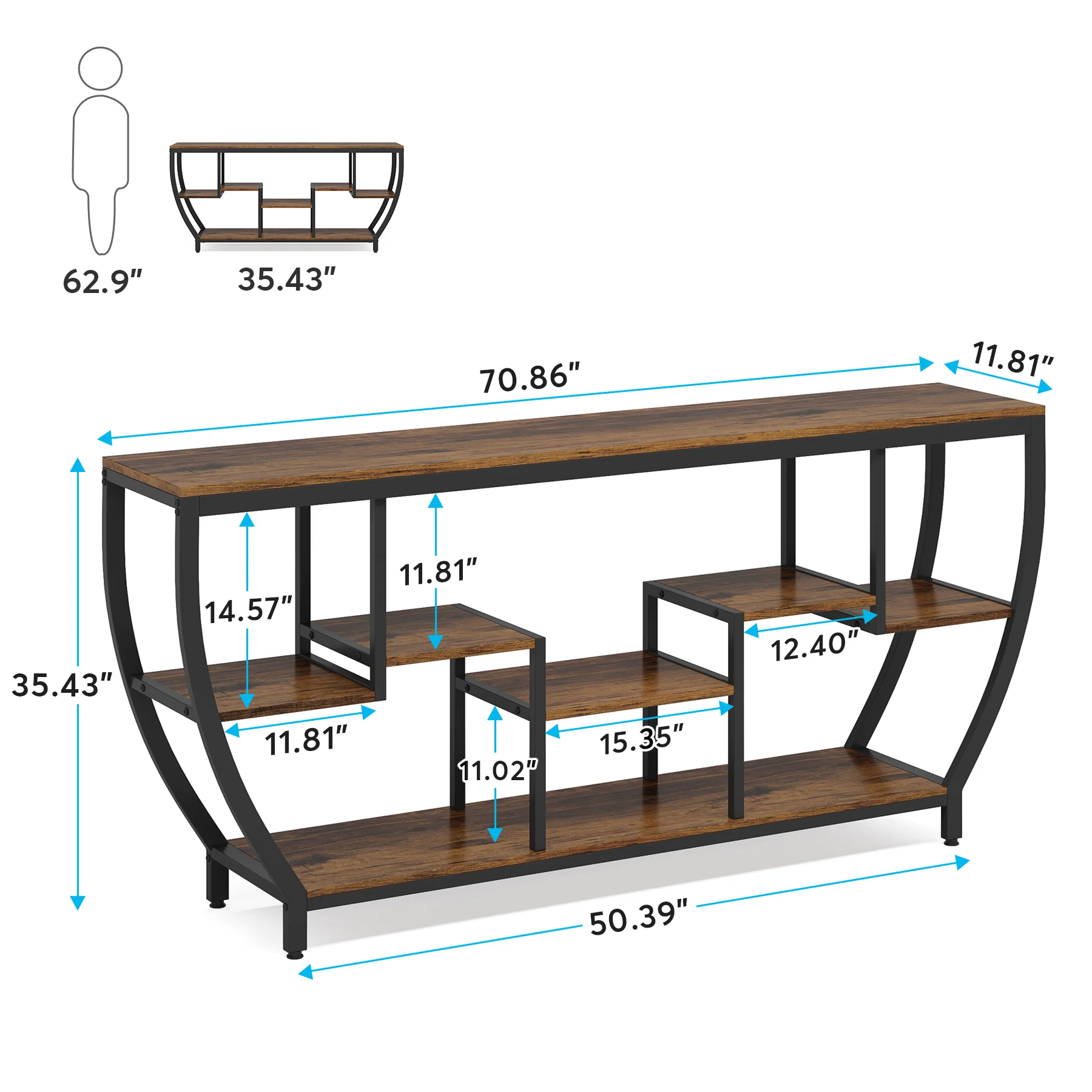 Tribesigns 70.9" Sofa Table with Shelves, Console Table for Living Room - Image 2