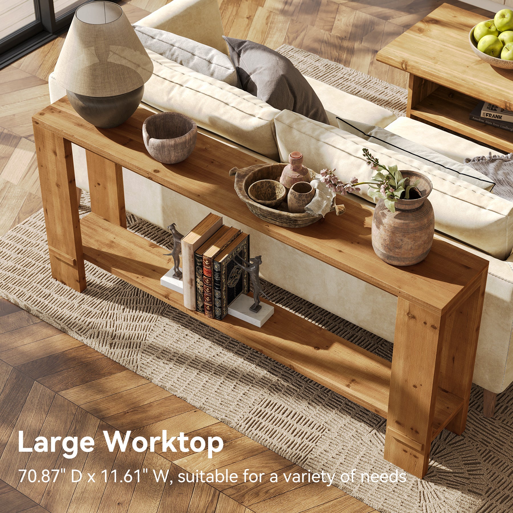 Tribesigns 70.9-Inch Solid Wood Console Table, 2-Tier Hallway Table - Image 4