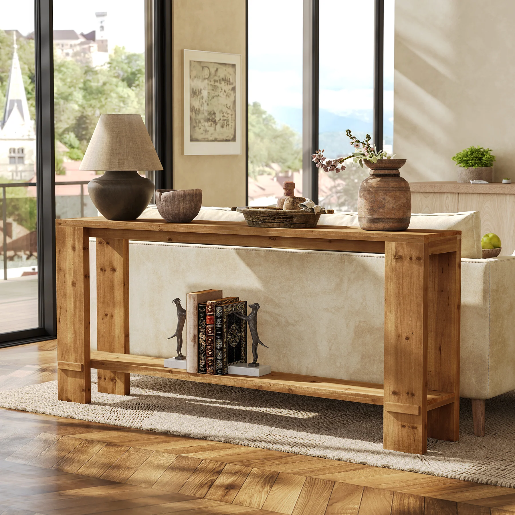 Tribesigns 70.9-Inch Solid Wood Console Table, 2-Tier Hallway Table - Image 6