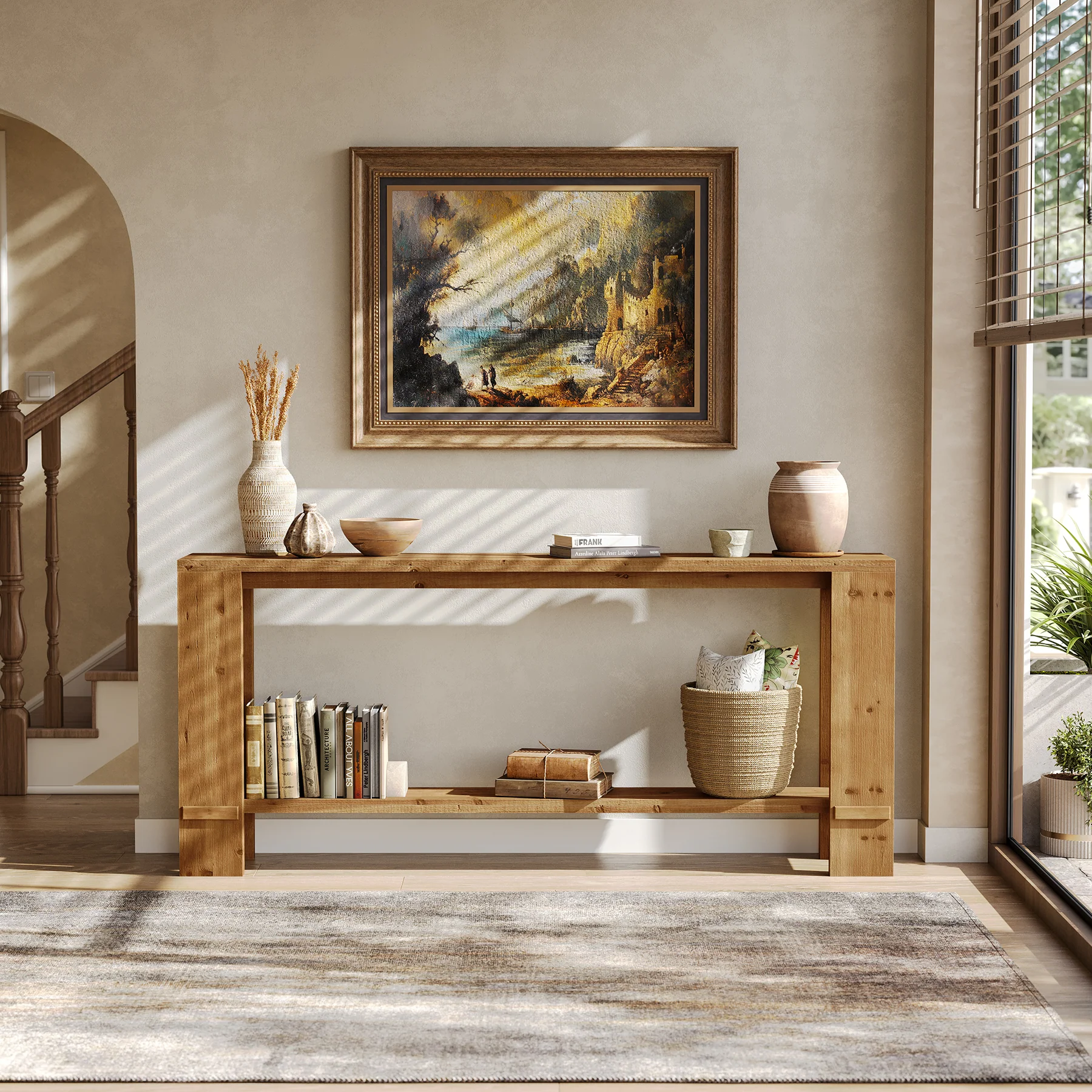 Tribesigns 70.9-Inch Solid Wood Console Table, 2-Tier Hallway Table - Image 8