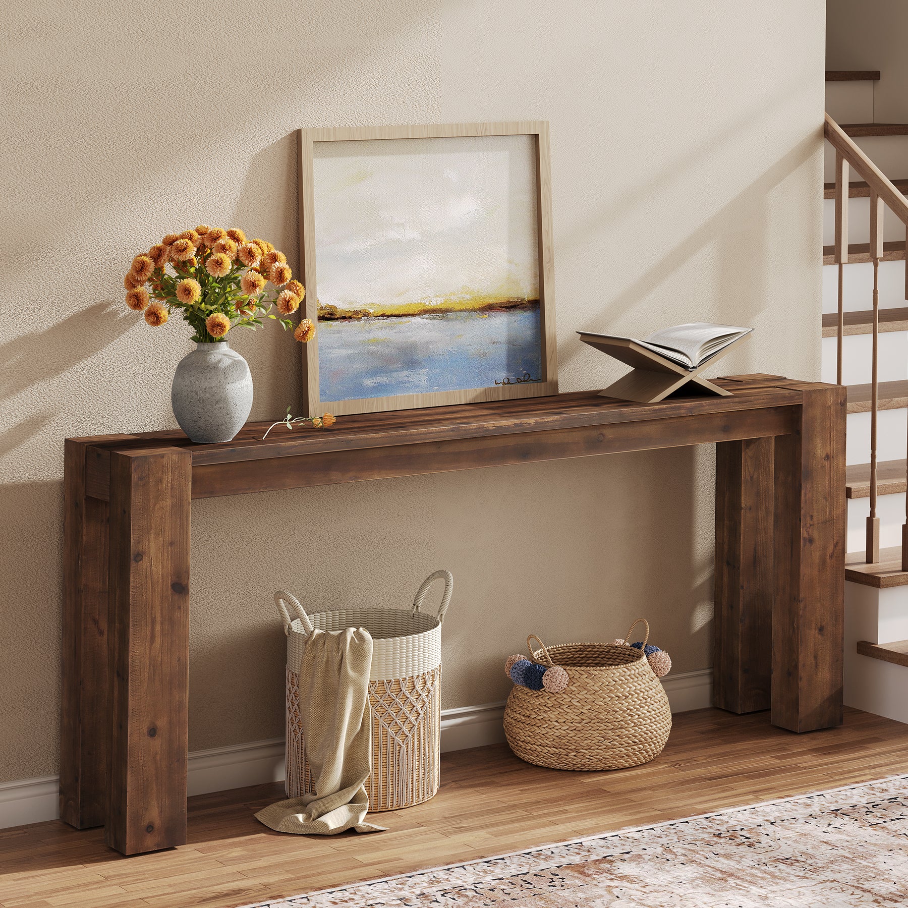 Tribesigns 70.9-Inch Solid Wood Console Table, Sofa Table for Hallway - Image 10
