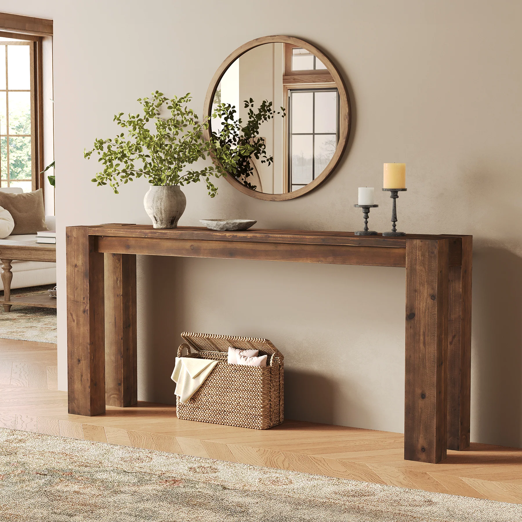 Tribesigns 70.9-Inch Solid Wood Console Table, Sofa Table for Hallway - Image 11