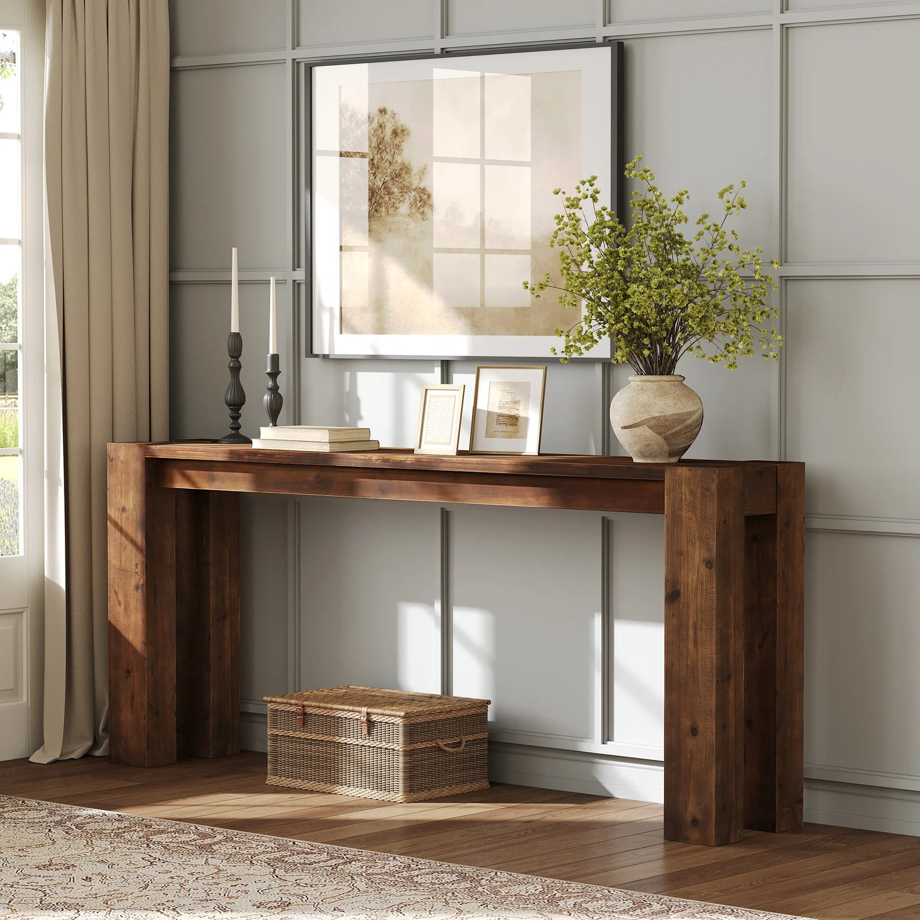 Tribesigns 70.9-Inch Solid Wood Console Table, Sofa Table for Hallway - Image 9