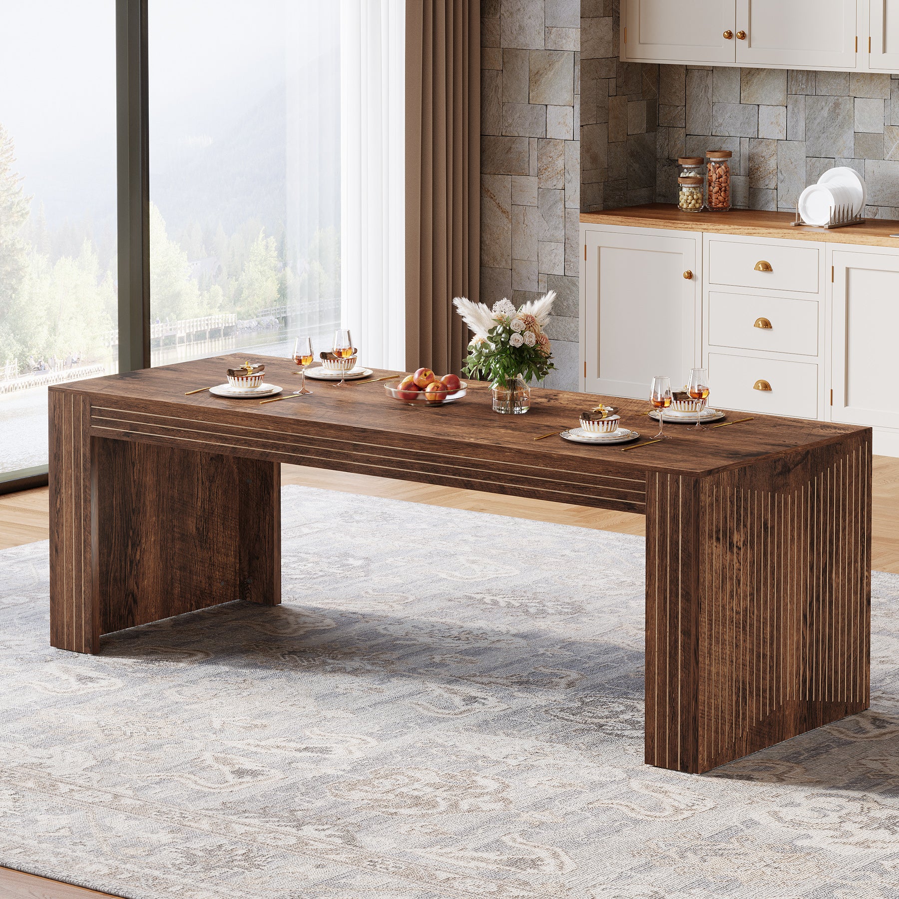 78.7" Large Dining Table for 8 Seater, Modern Rectangular Wooden Table - Image 14