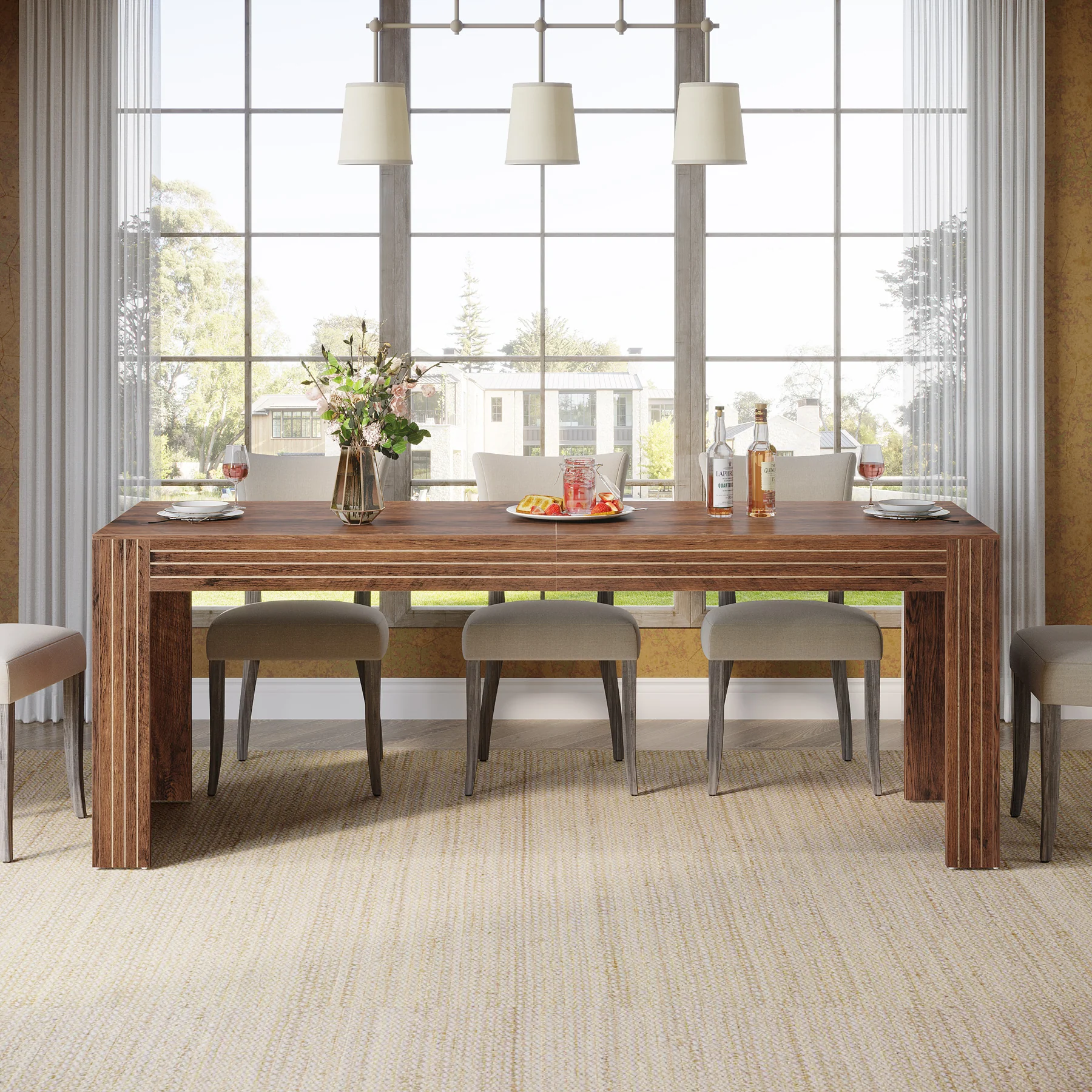78.7" Large Dining Table for 8 Seater, Modern Rectangular Wooden Table - Image 15