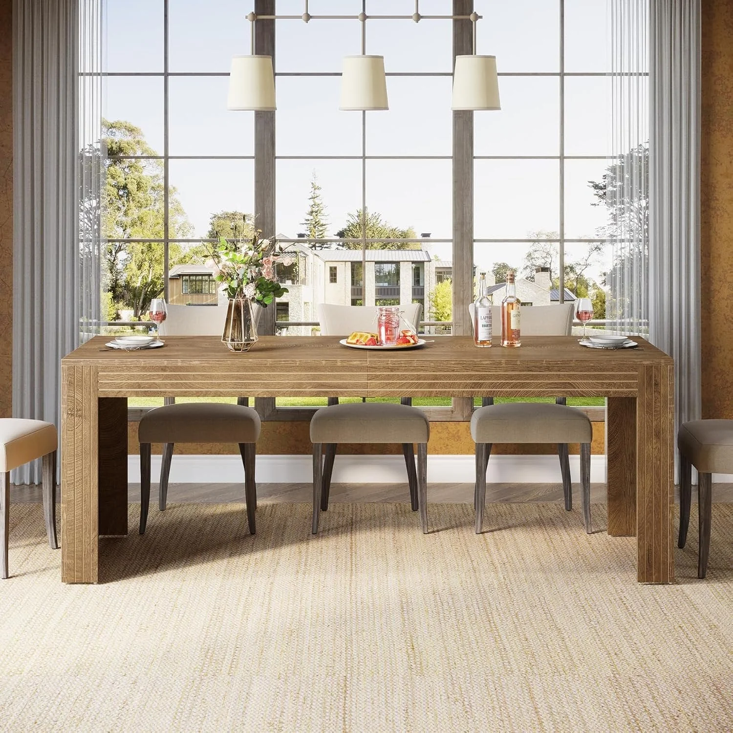 78.7" Large Dining Table for 8 Seater, Modern Rectangular Wooden Table - Image 3