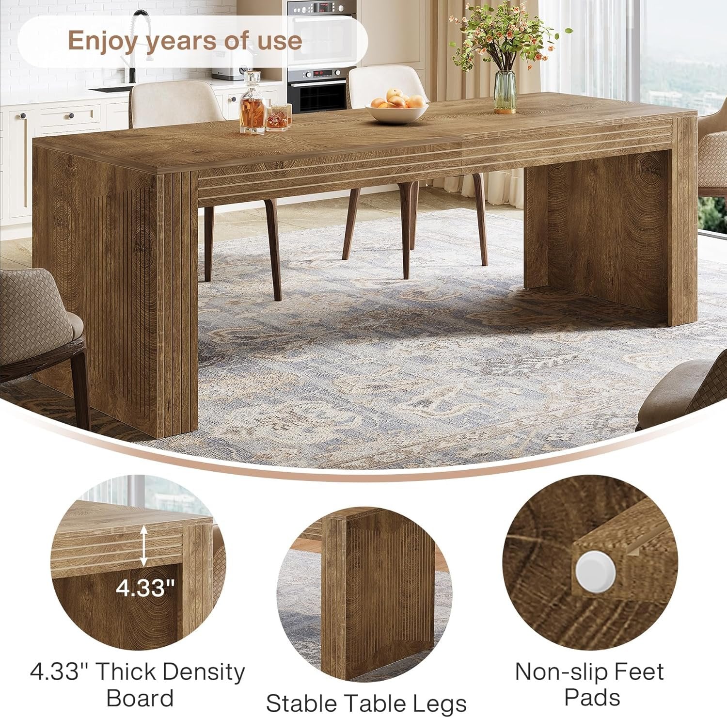78.7" Large Dining Table for 8 Seater, Modern Rectangular Wooden Table - Image 7