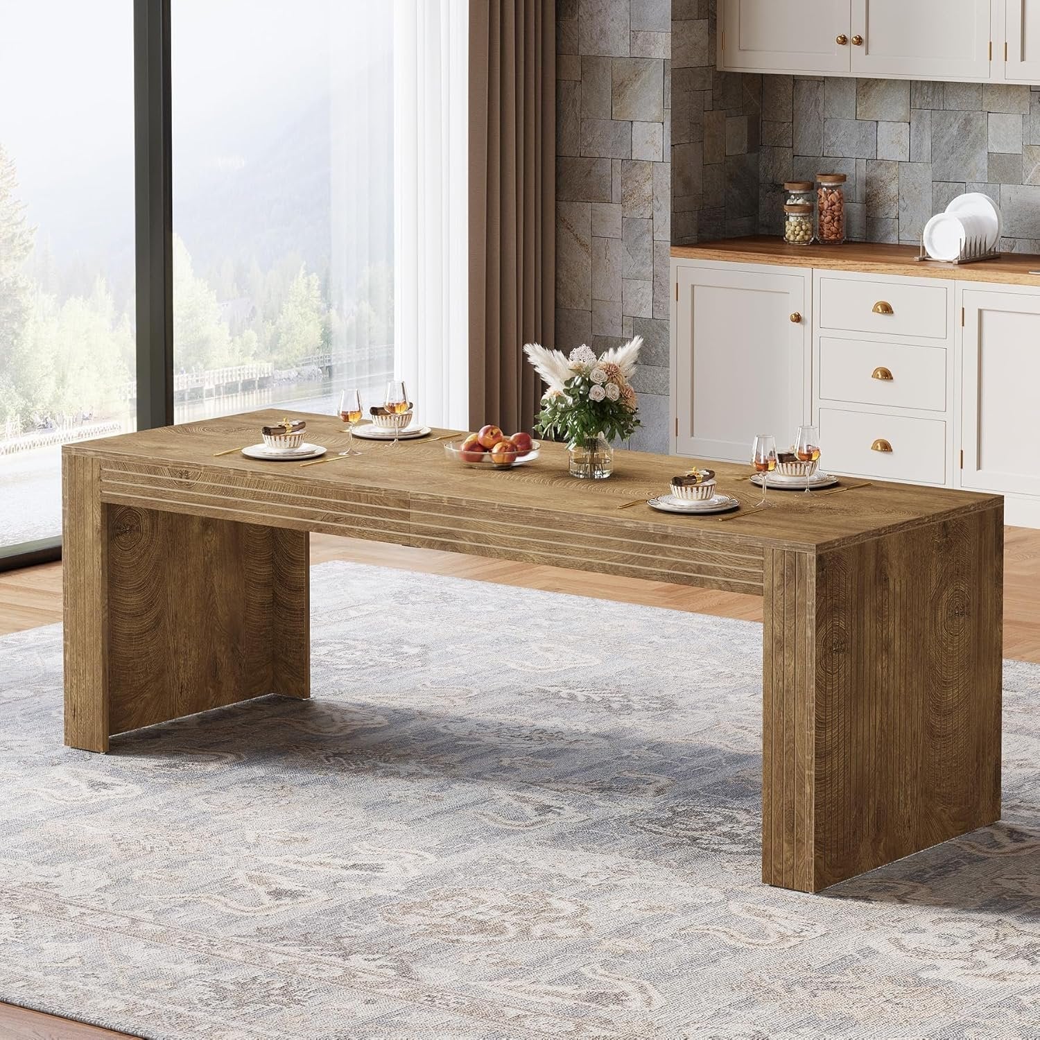 78.7" Large Dining Table for 8 Seater, Modern Rectangular Wooden Table - Image 9