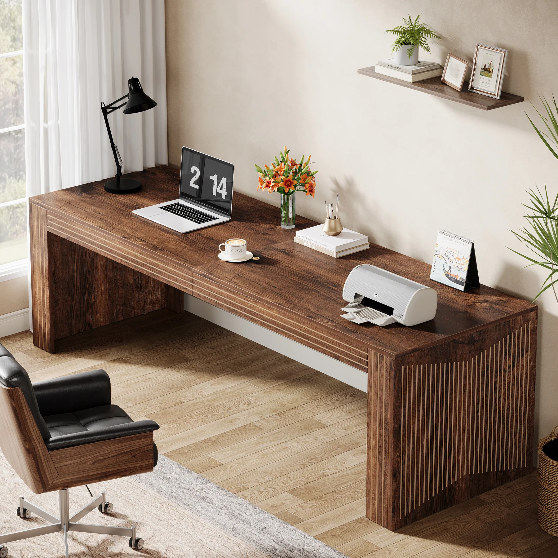 78" Extra Long Desk, Two Person Home Office Desk in Natural - Image 12