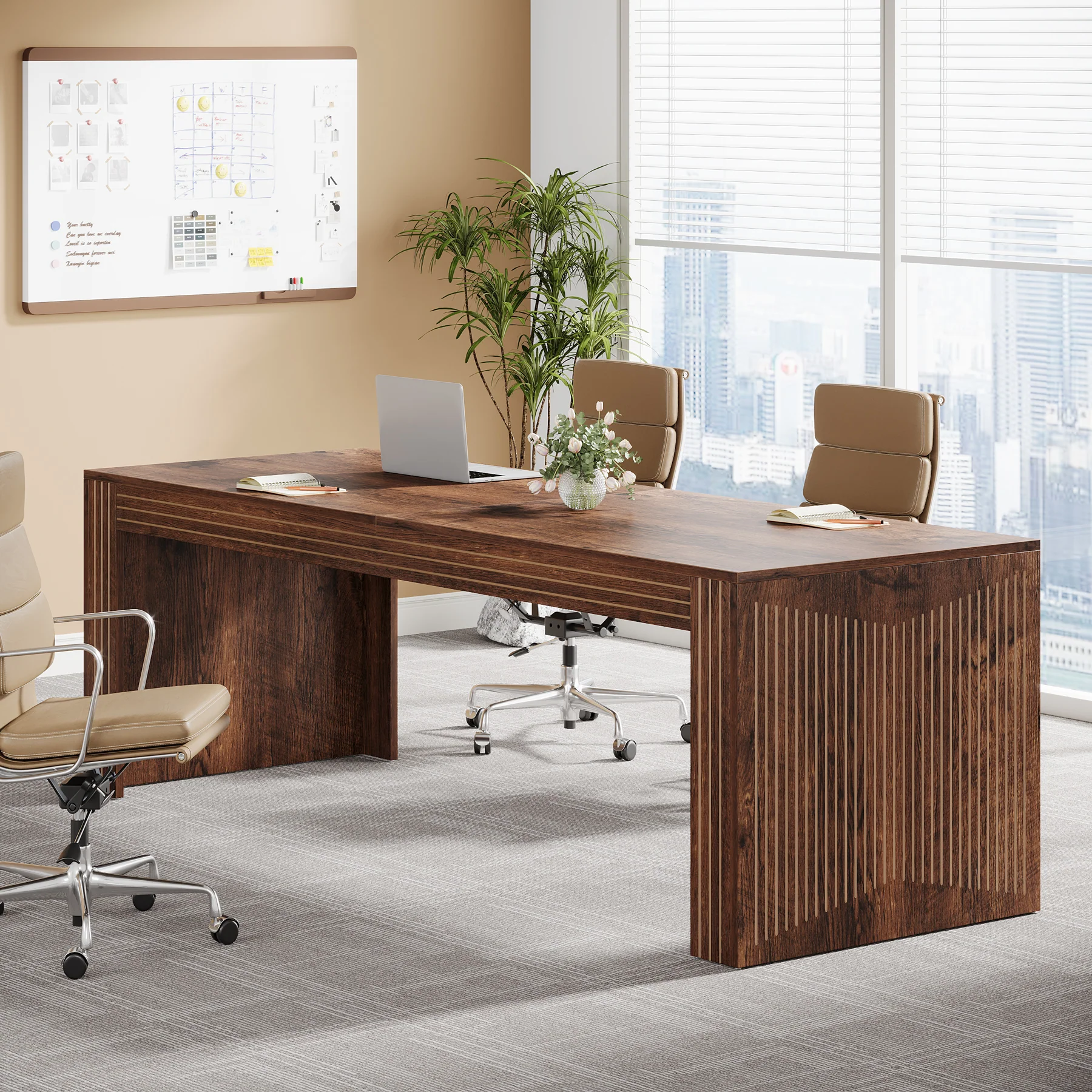 78" Extra Long Desk, Two Person Home Office Desk in Natural - Image 13