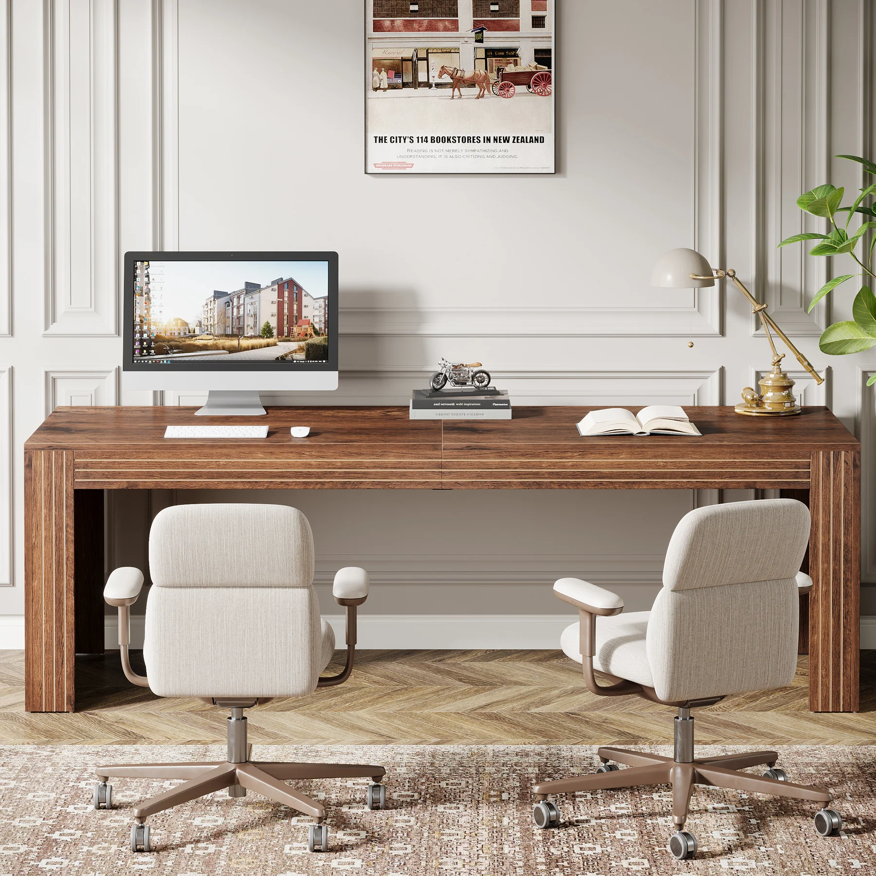 78" Extra Long Desk, Two Person Home Office Desk in Natural - Image 14