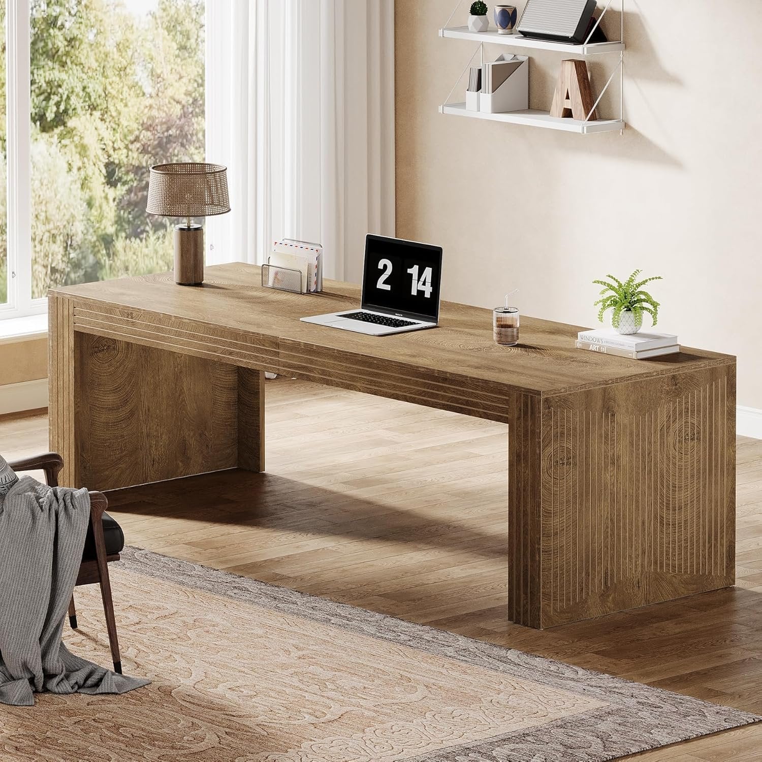 78" Extra Long Desk, Two Person Home Office Desk in Natural - Image 4