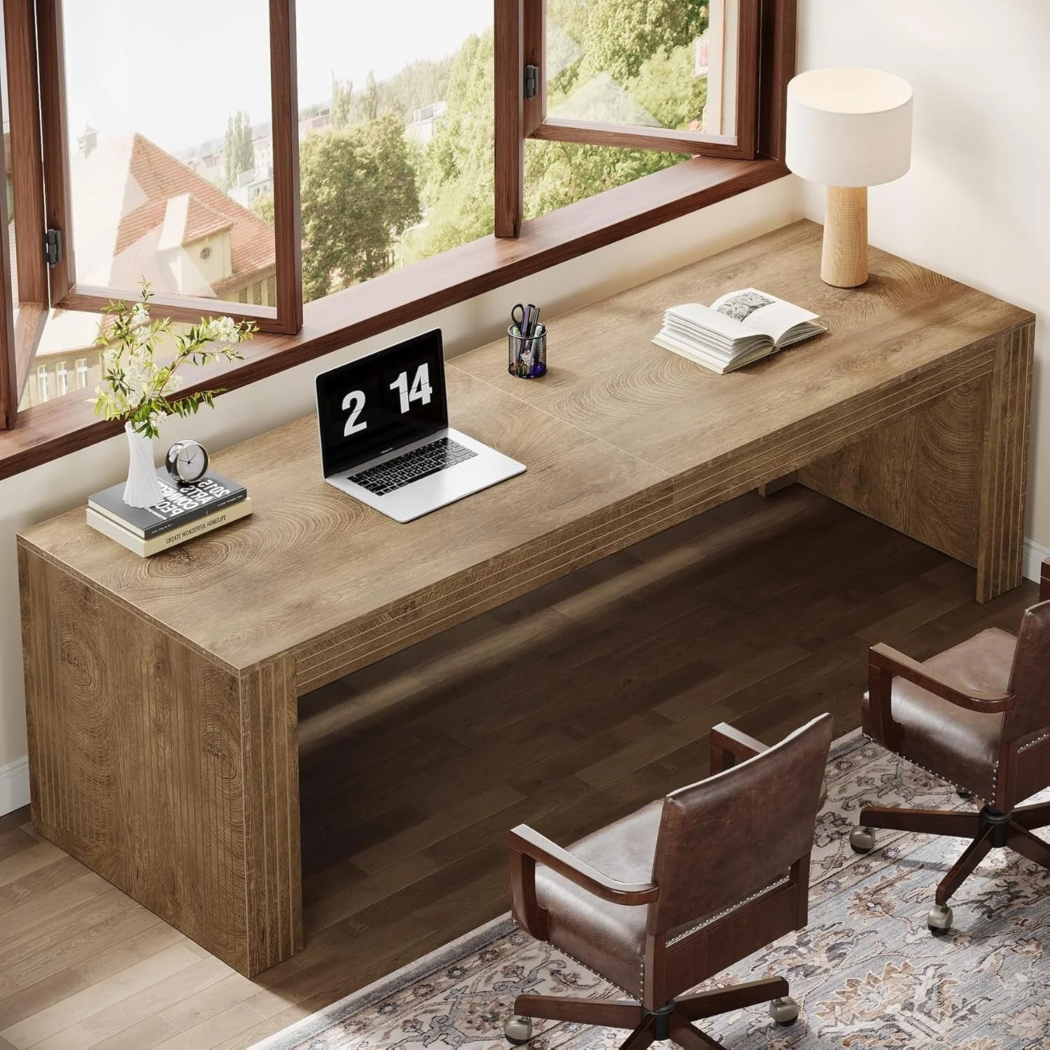 78" Extra Long Desk, Two Person Home Office Desk in Natural - Image 5