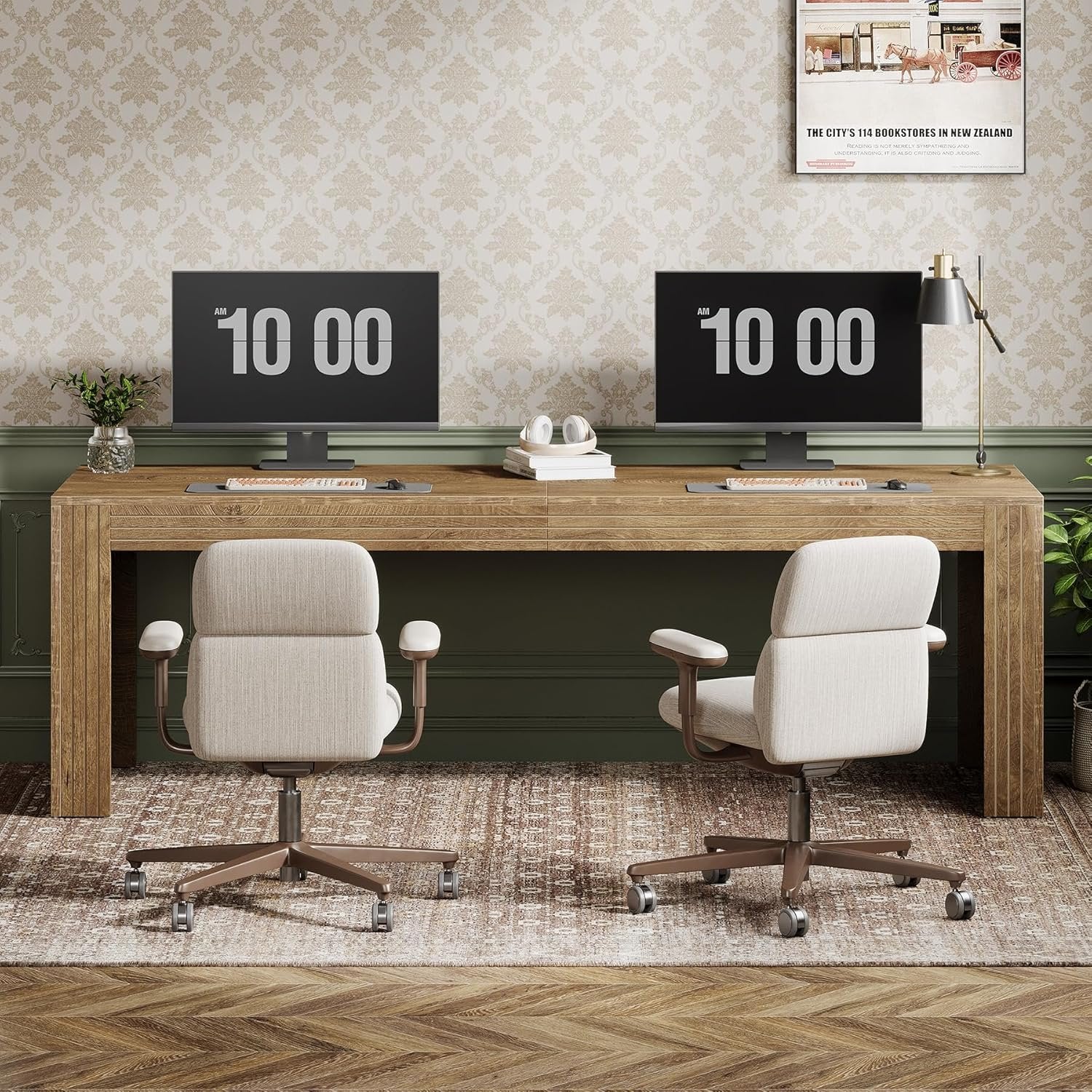 78" Extra Long Desk, Two Person Home Office Desk in Natural - Image 6