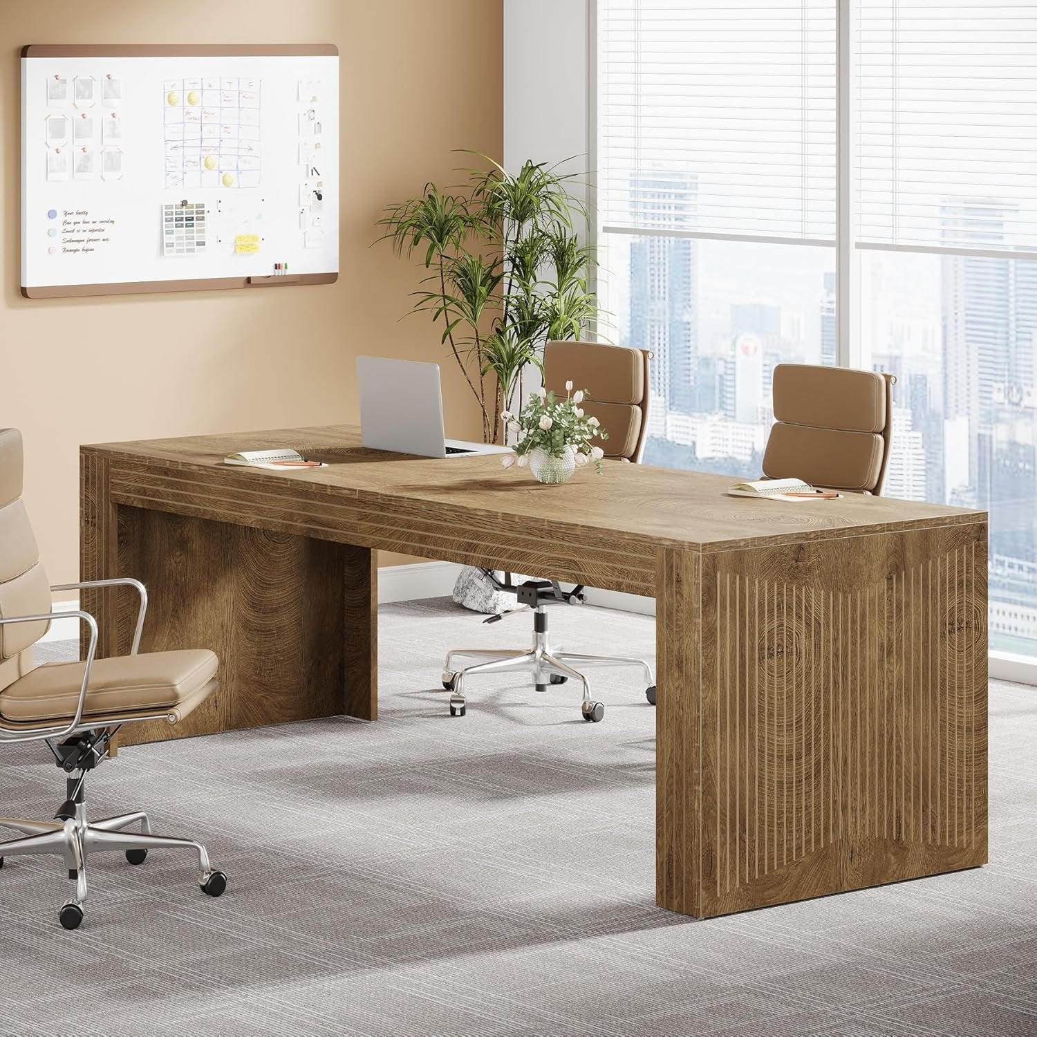 78" Extra Long Desk, Two Person Home Office Desk in Natural - Image 7