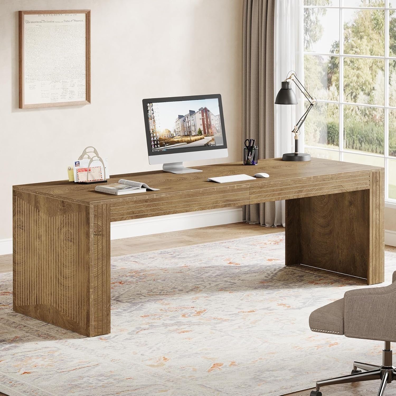 78" Extra Long Desk, Two Person Home Office Desk in Natural - Image 8