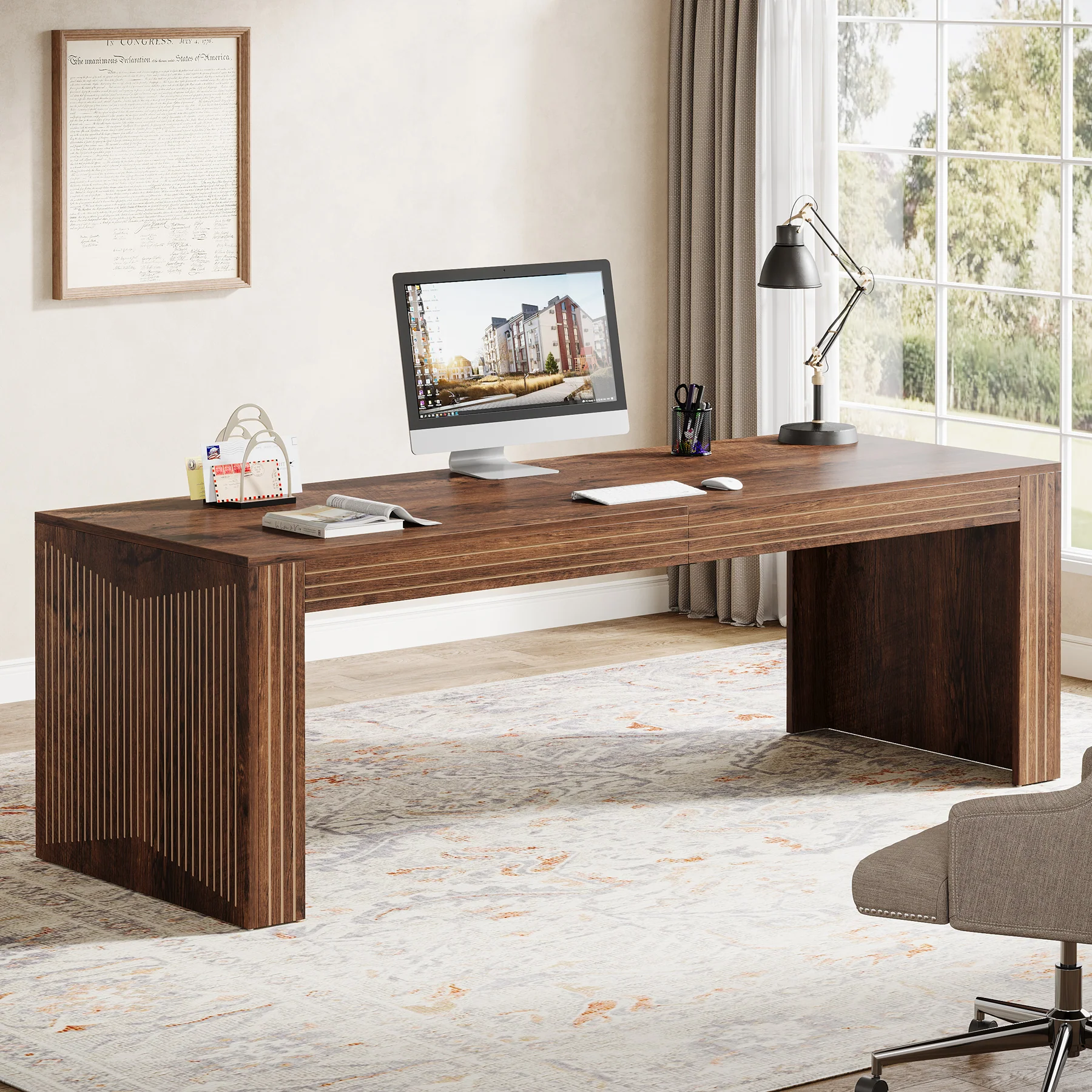78" Extra Long Desk, Two Person Home Office Desk in Natural - Image 9