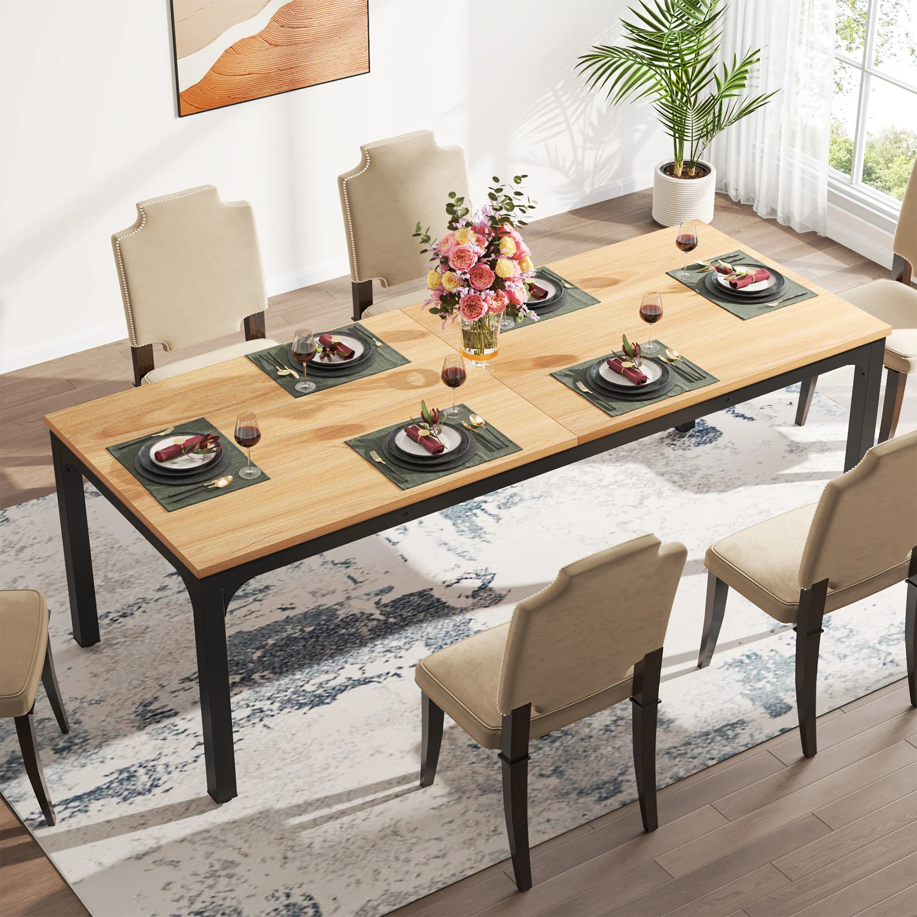 Rectangular Dining Table, 78 inch Long Kitchen Table for 6-8 People - Image 43