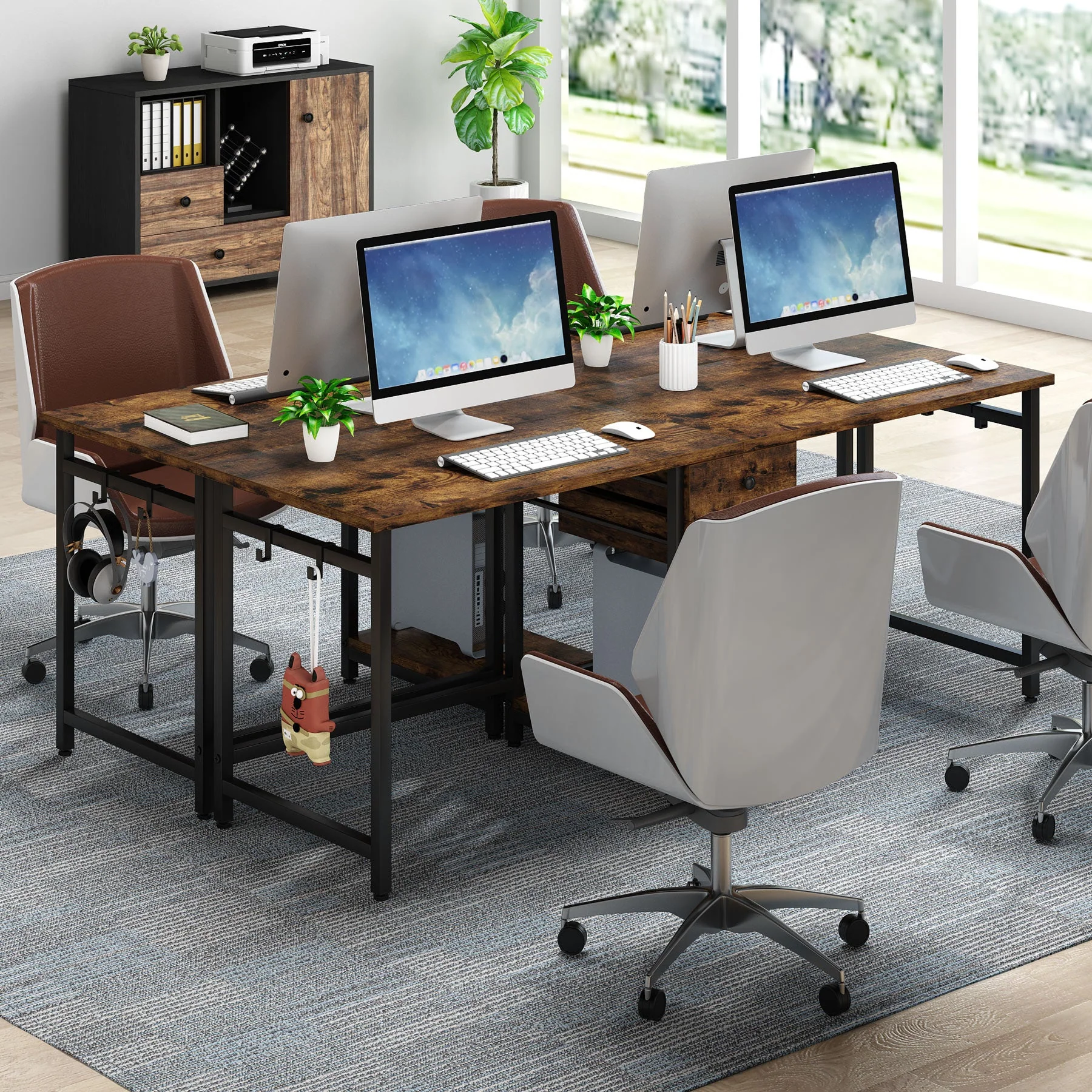 Industrial Two Person Desk, 78’’ Double Computer Desk with Drawers - Image 4