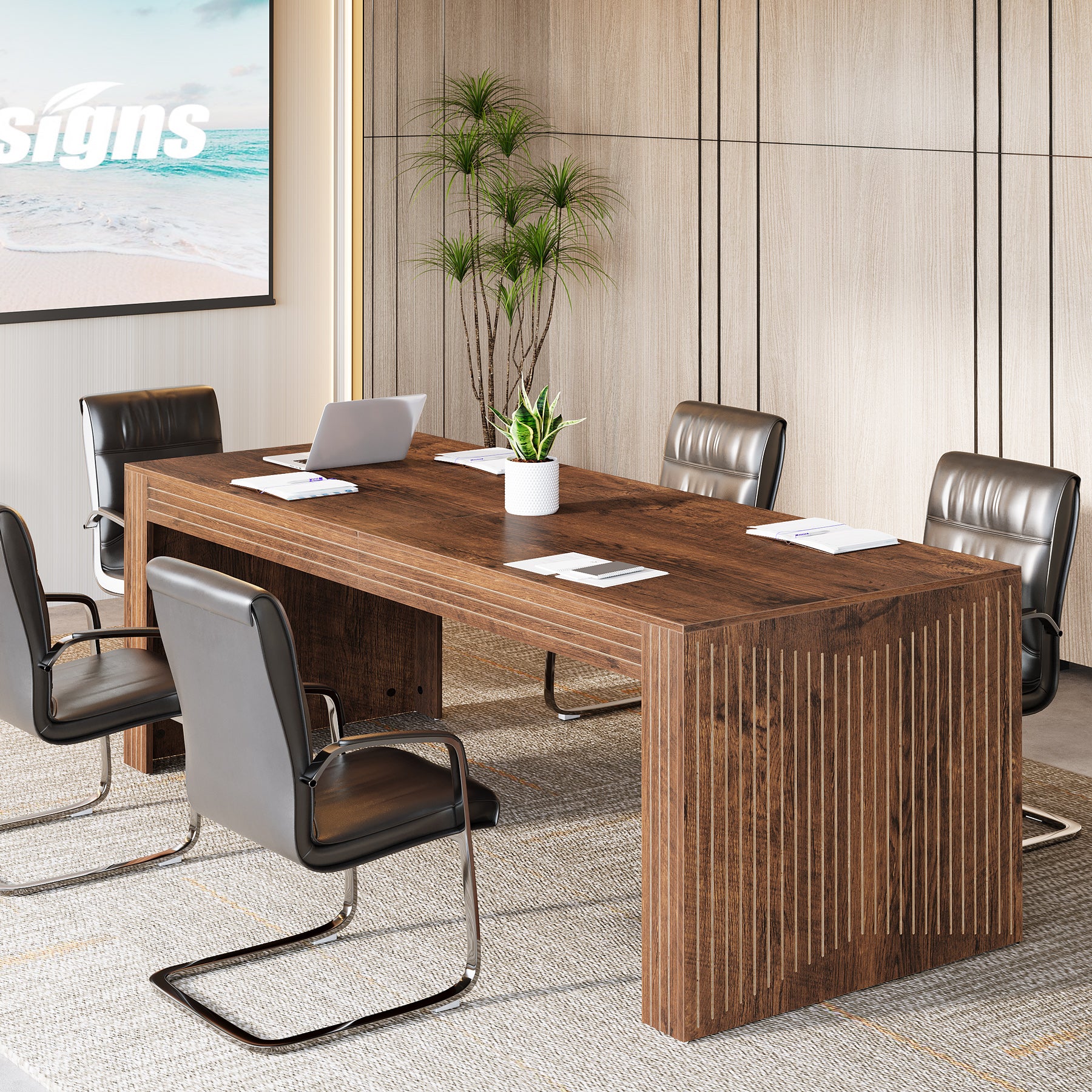 78" Large Conference Table, Modern Boardroom Desk for Office Meeting - Image 16