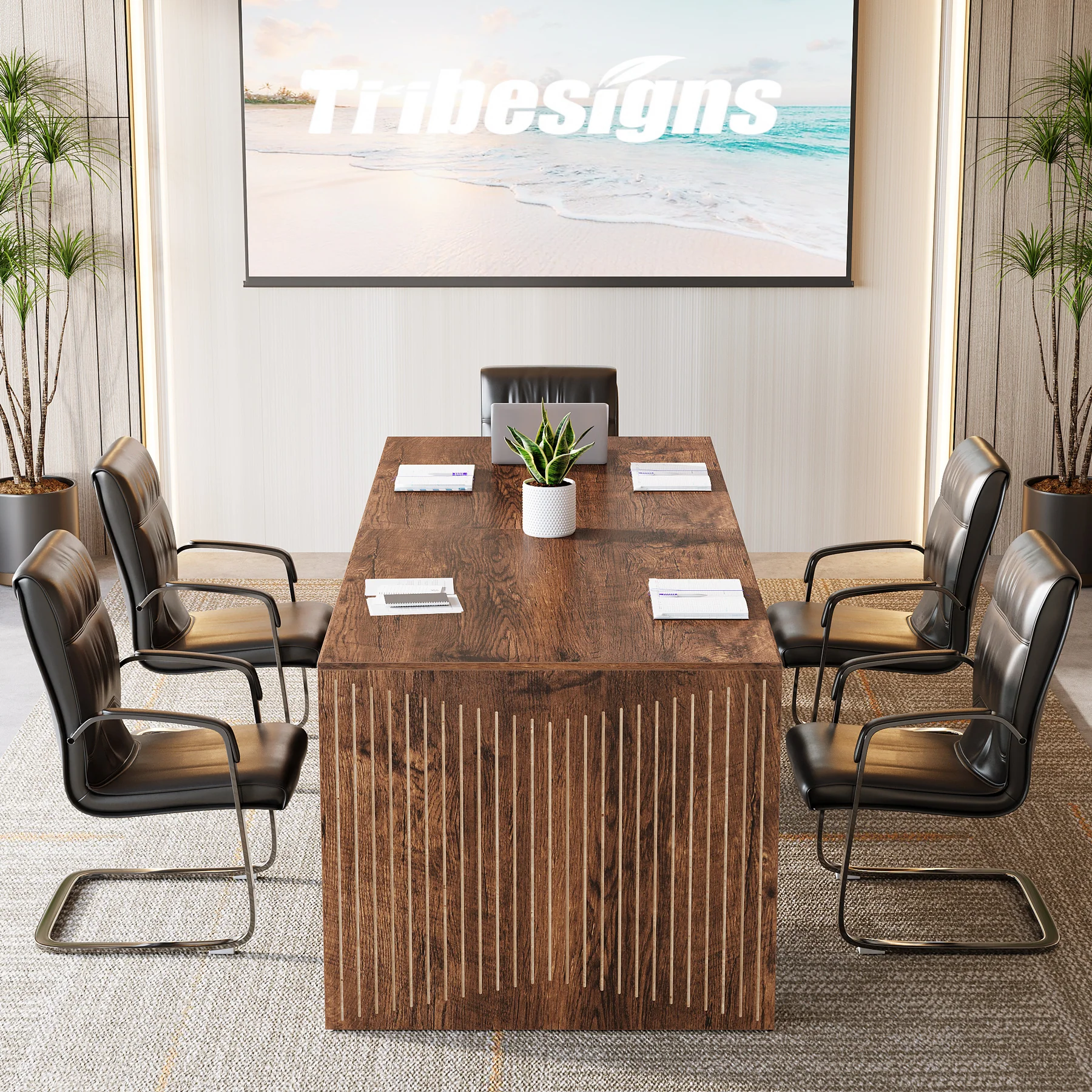 78" Large Conference Table, Modern Boardroom Desk for Office Meeting - Image 17