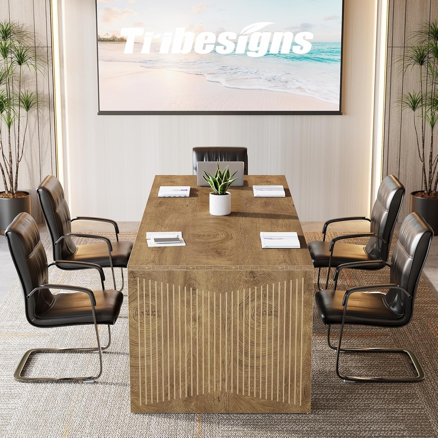 78" Large Conference Table, Modern Boardroom Desk for Office Meeting - Image 4