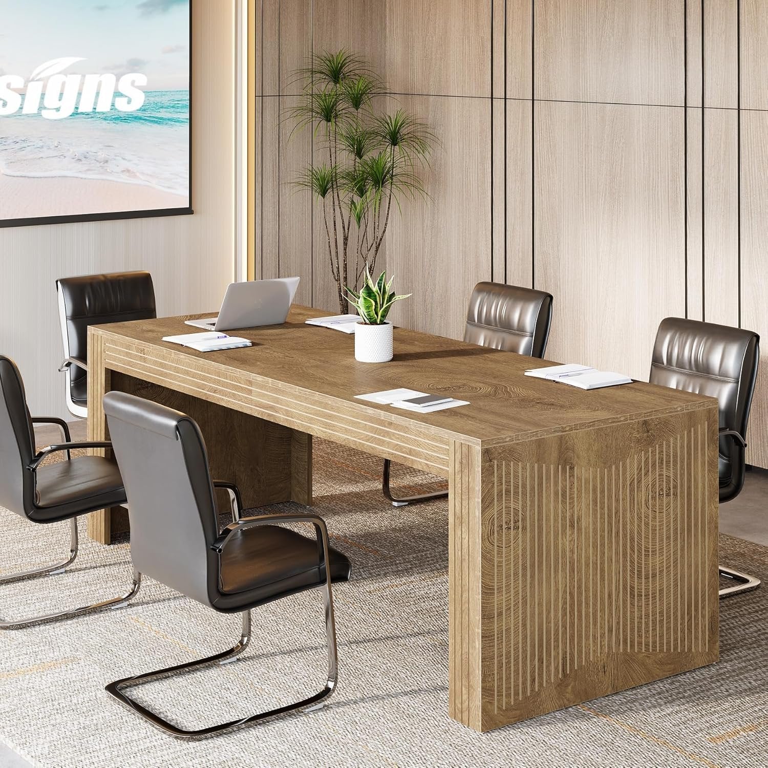 78" Large Conference Table, Modern Boardroom Desk for Office Meeting - Image 9