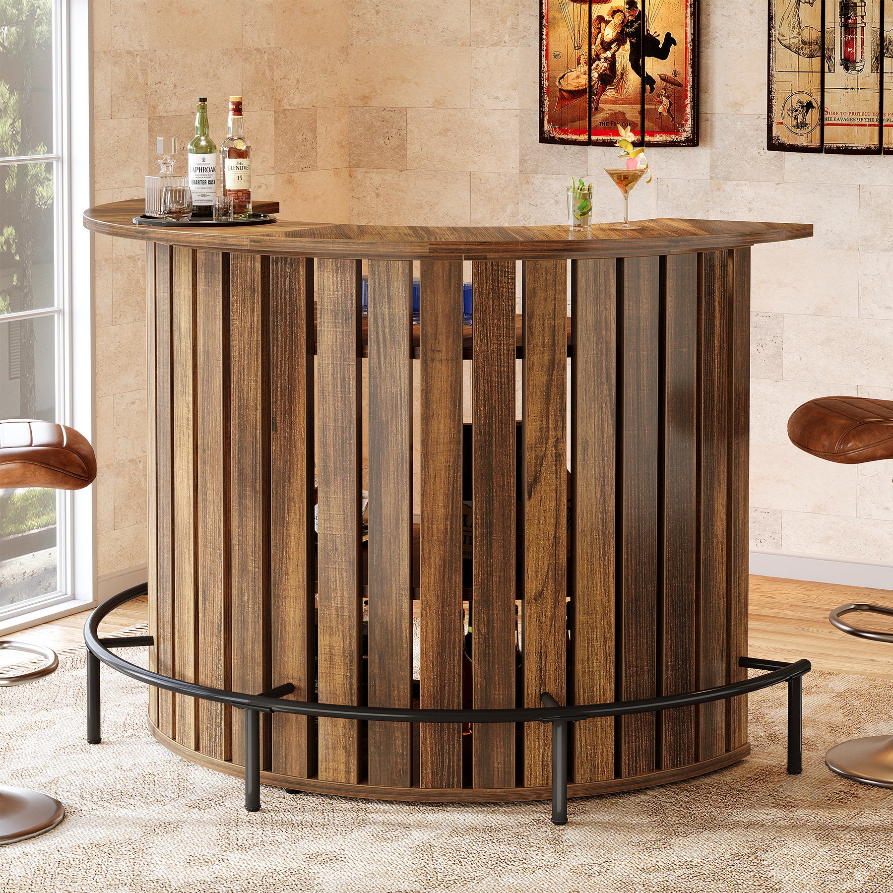 Tribesigns Bar Table with 4-Tier Storage and Footrest, Arc-Shaped Mini Home Bar Unit - Image 4