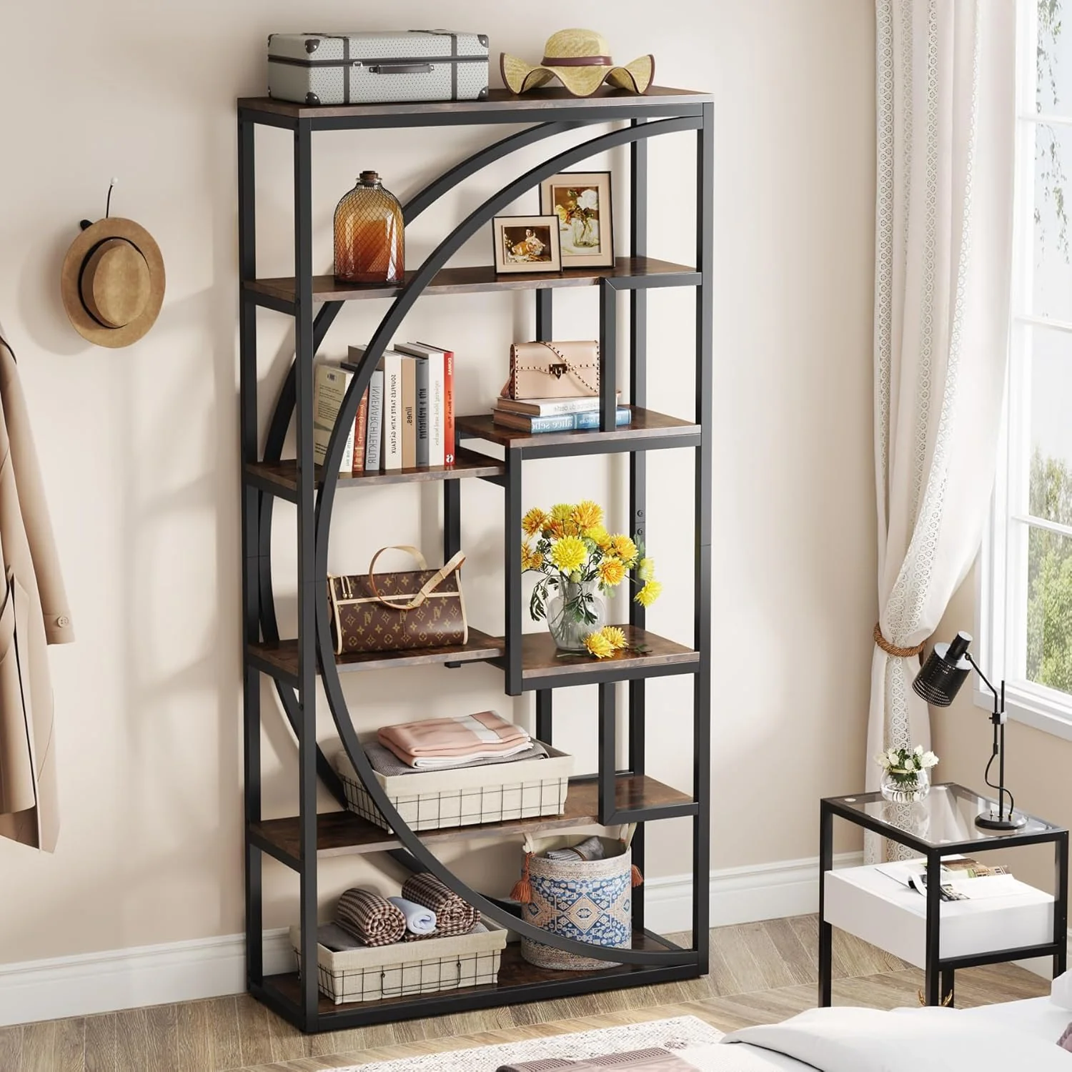 70.8" Industrial Bookshelf, 5-Tier Open Bookcase for Home Office and Living Room in Rustic Brown - Image 3