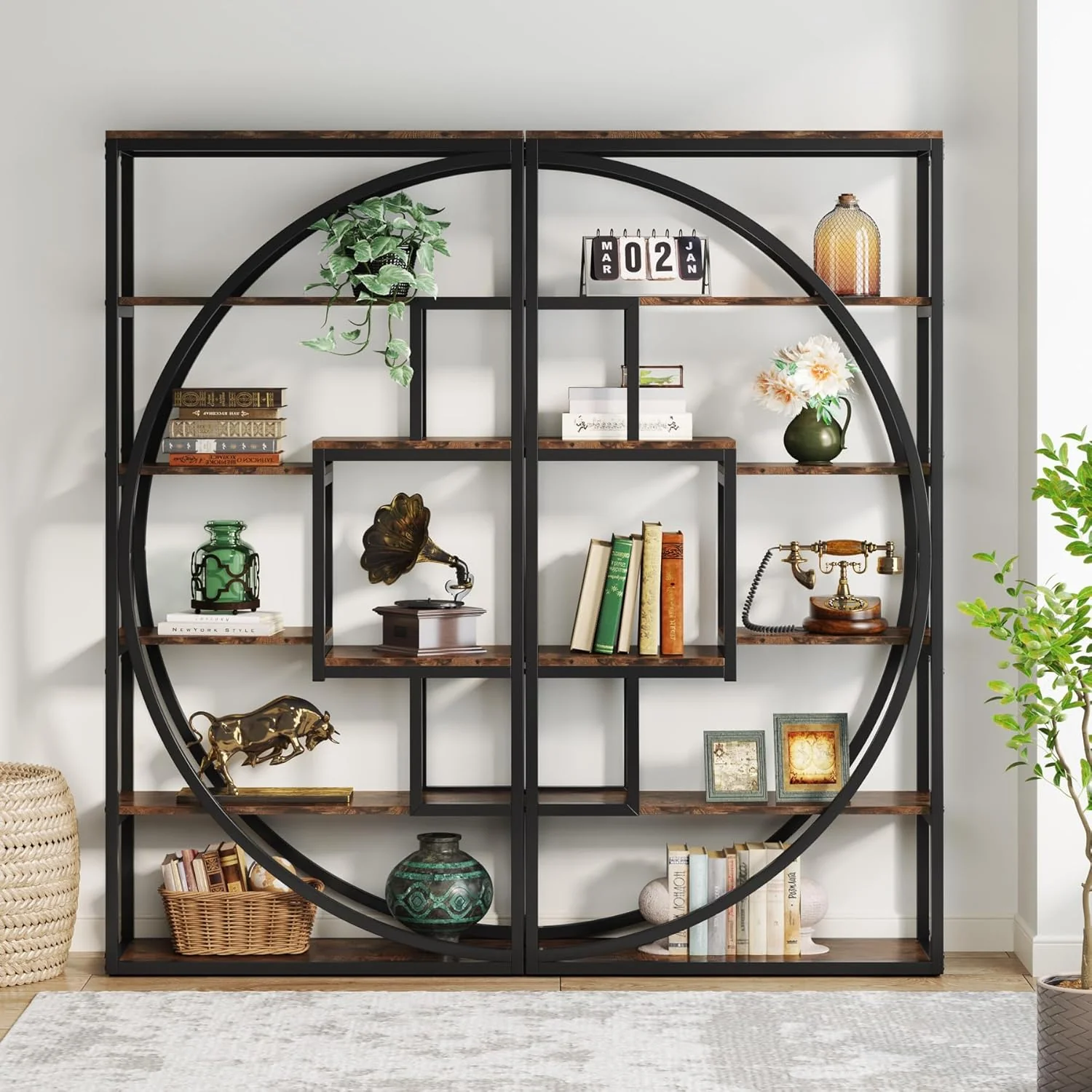 70.8" Industrial Bookshelf, 5-Tier Open Bookcase for Home Office and Living Room in Rustic Brown - Image 5