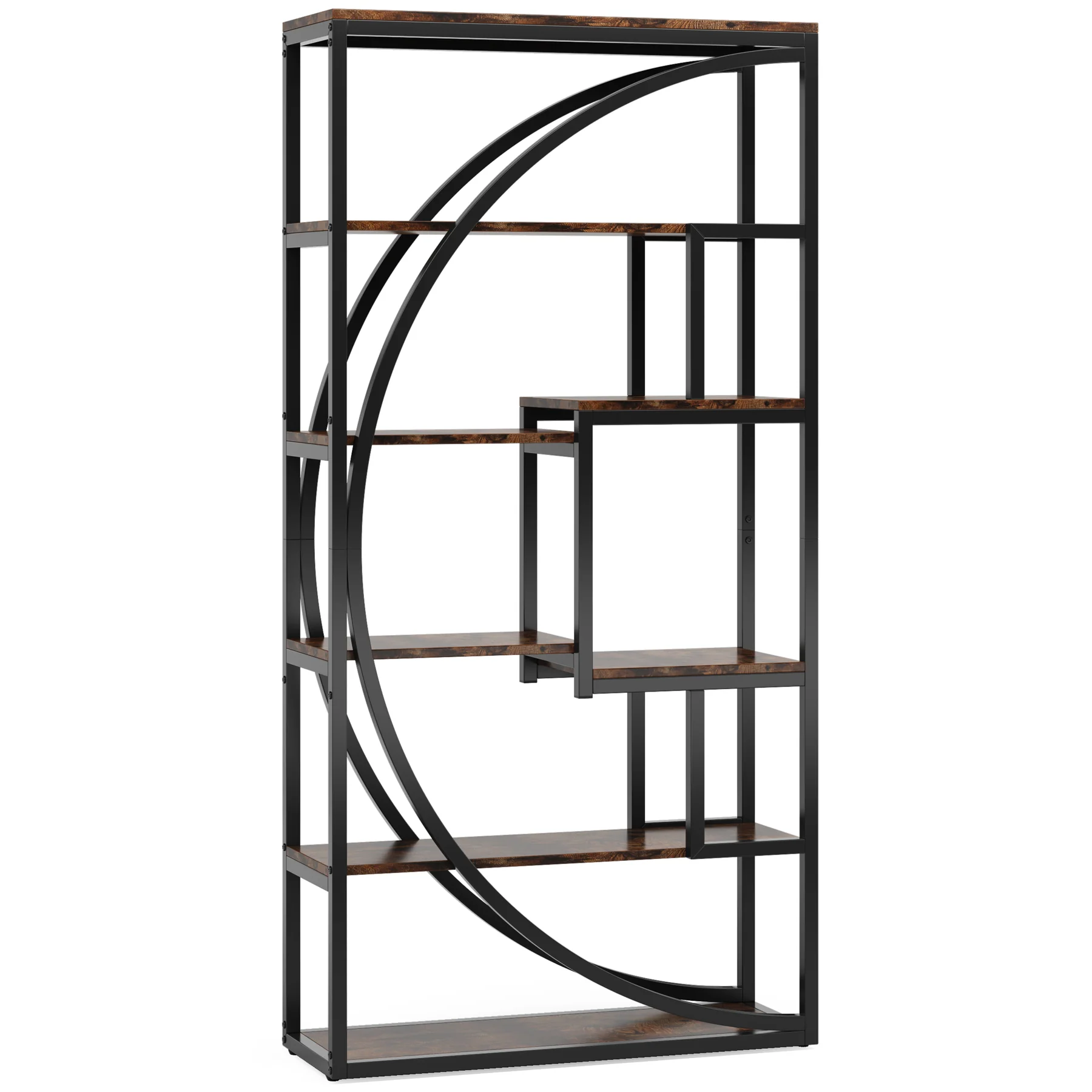 70.8" Industrial Bookshelf, 5-Tier Open Bookcase for Home Office and Living Room in Rustic Brown - Image 7