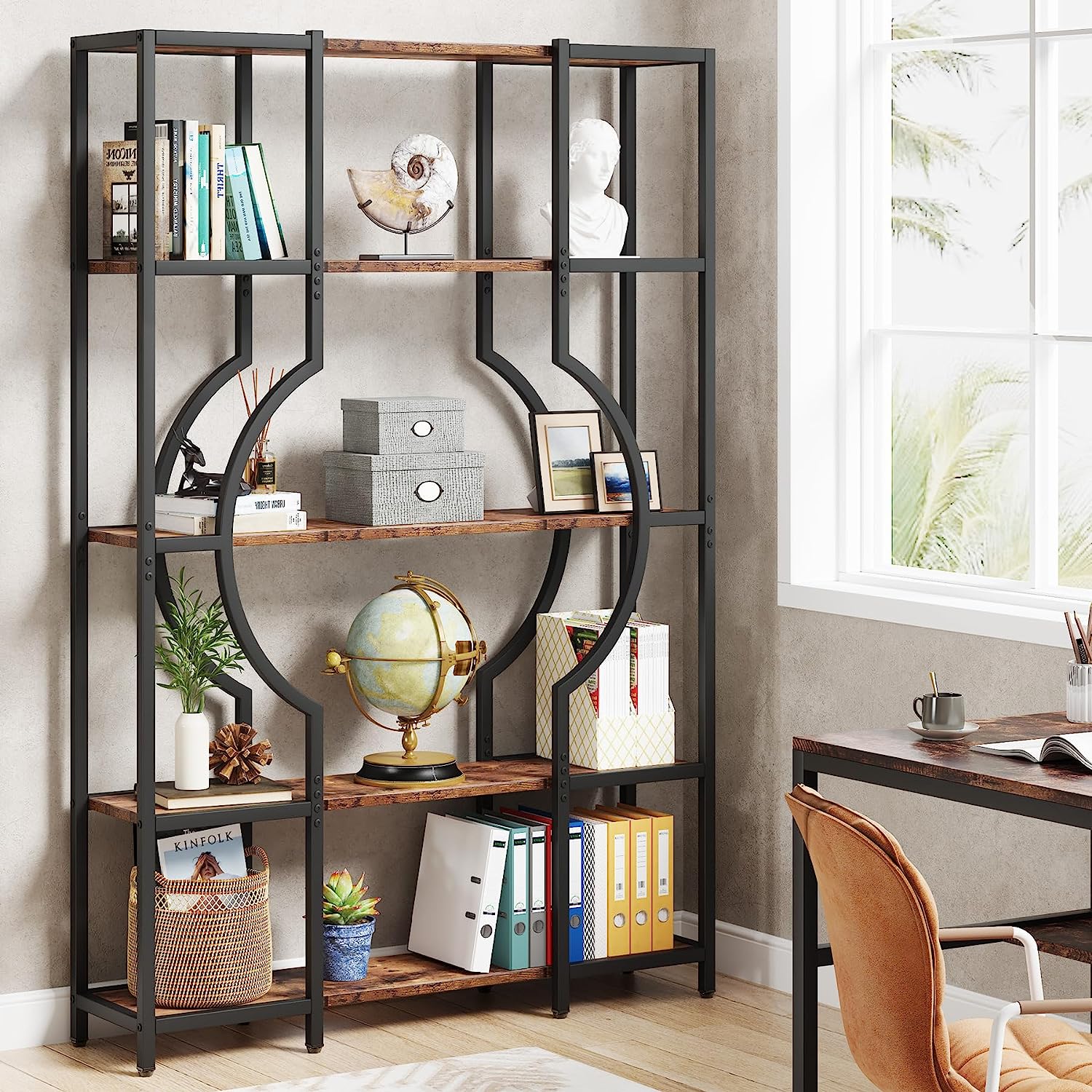 Industrial 5-Tier Bookshelf for Home Office, Modern Bookcase Shelving Unit - Image 3