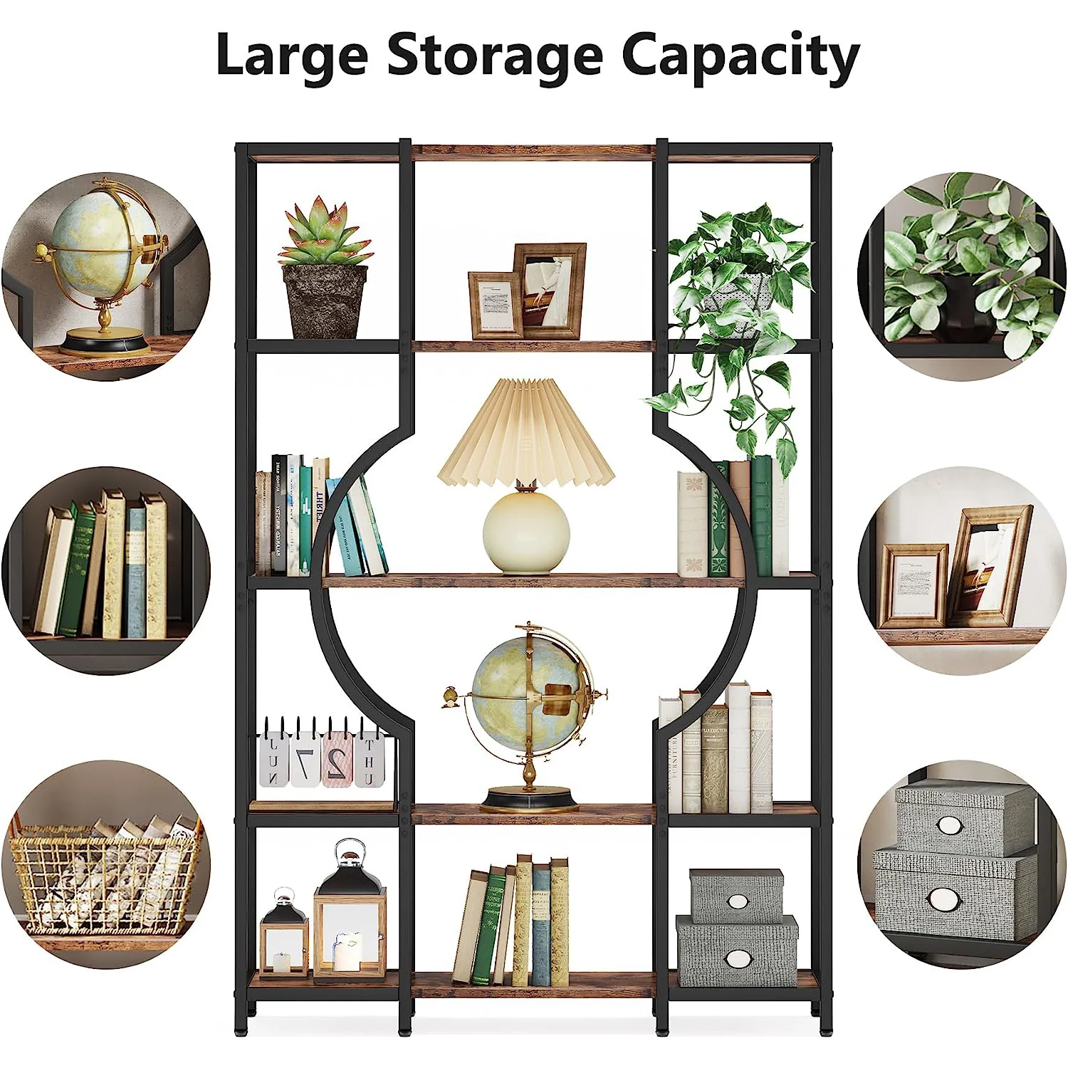 Industrial 5-Tier Bookshelf for Home Office, Modern Bookcase Shelving Unit - Image 8