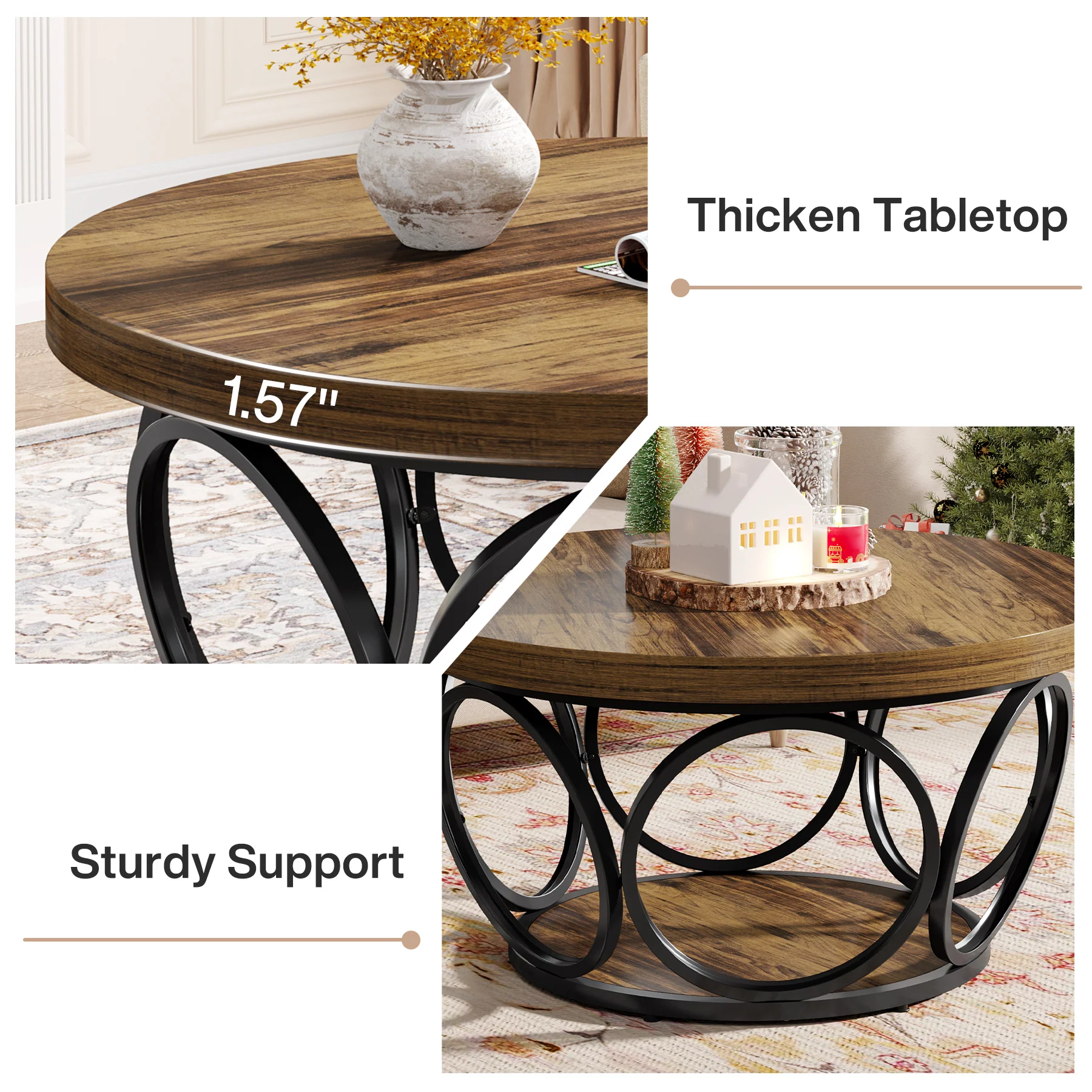 Tribesigns Coffee Table, Round Center Table with 2 Storage Shelves - Image 14
