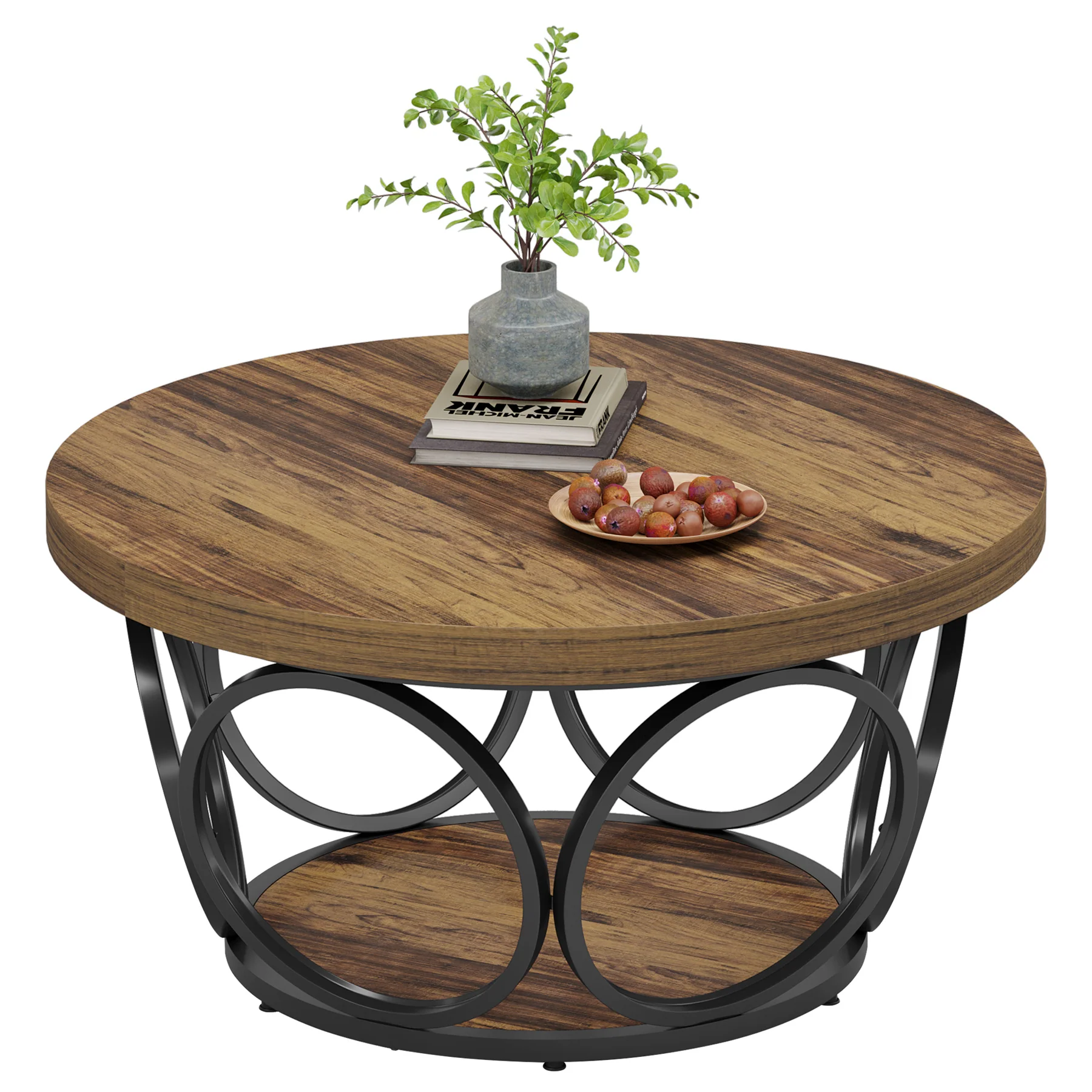 Tribesigns Coffee Table, Round Center Table with 2 Storage Shelves - Image 17
