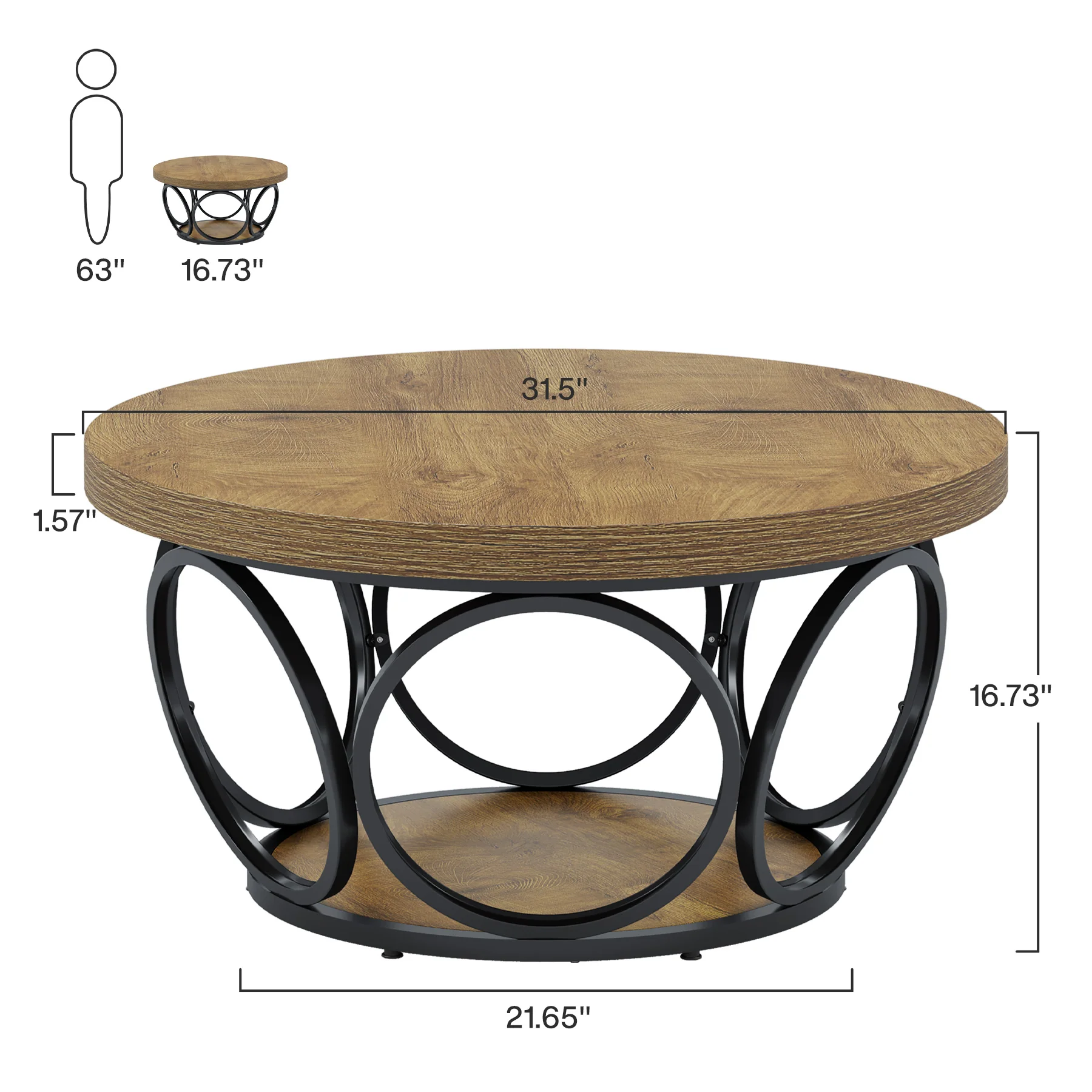 Tribesigns Coffee Table, Round Center Table with 2 Storage Shelves - Image 19