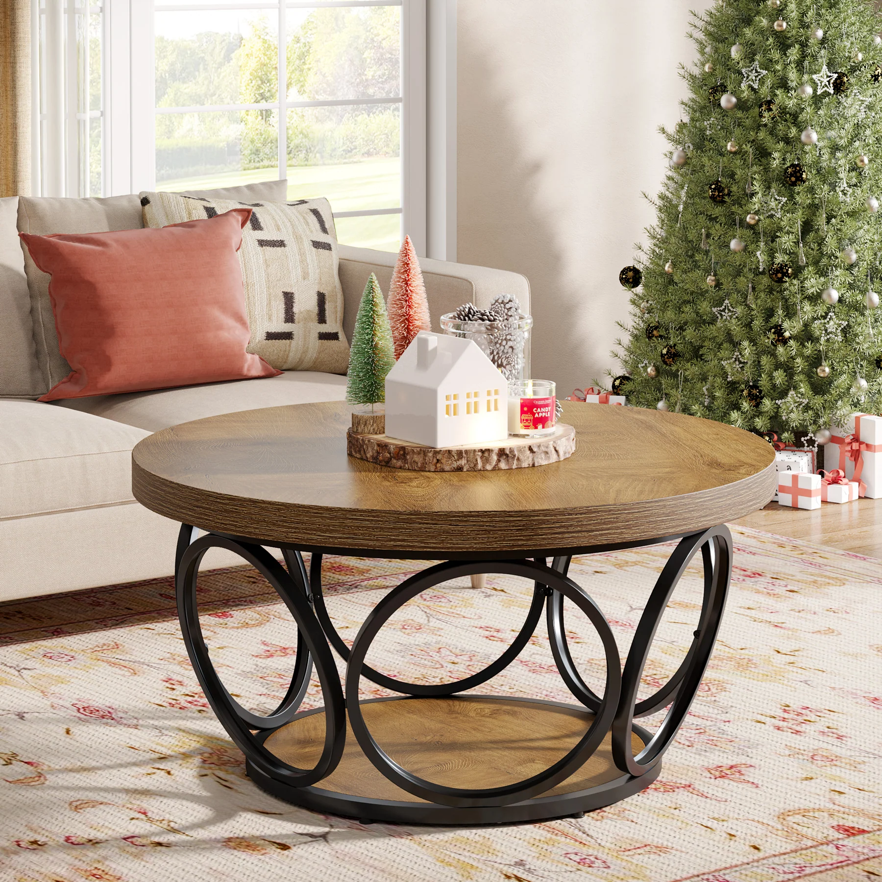 Tribesigns Coffee Table, Round Center Table with 2 Storage Shelves - Image 21
