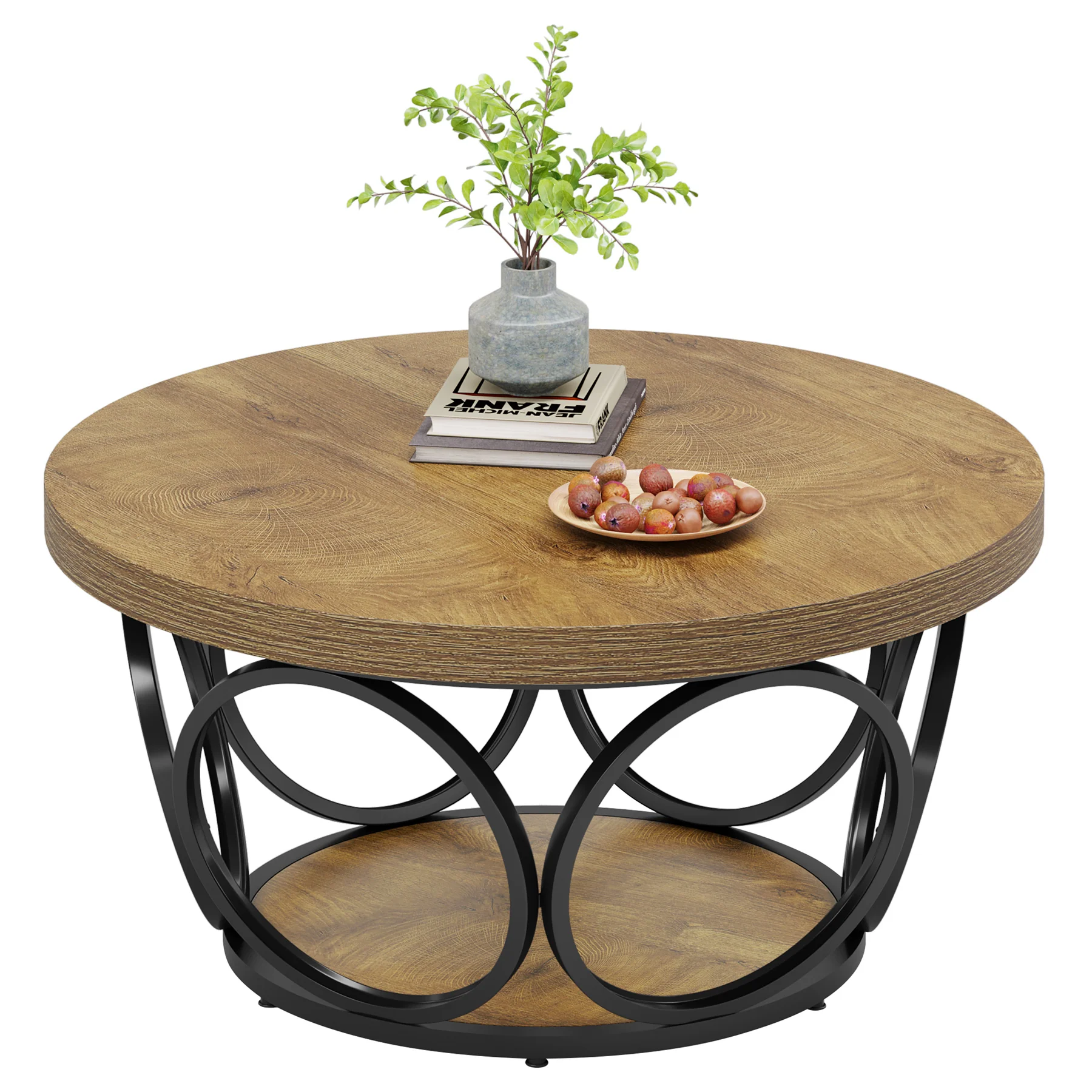 Tribesigns Coffee Table, Round Center Table with 2 Storage Shelves - Image 23
