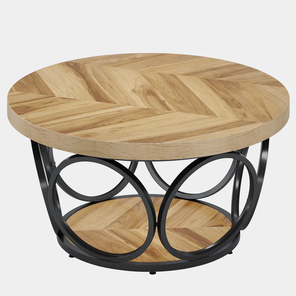 Tribesigns Coffee Table, Round Center Table with 2 Storage Shelves - Image 24