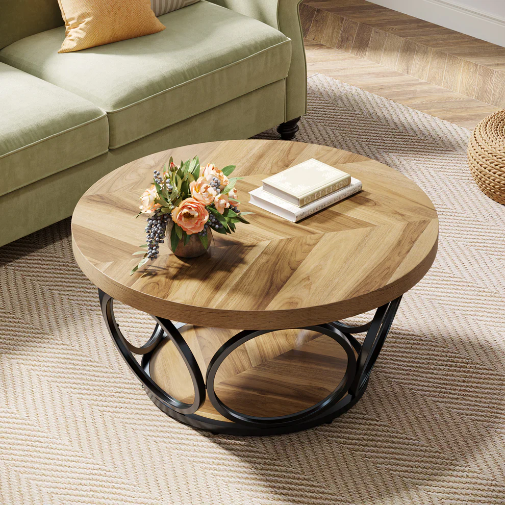 Tribesigns Coffee Table, Round Center Table with 2 Storage Shelves - Image 5