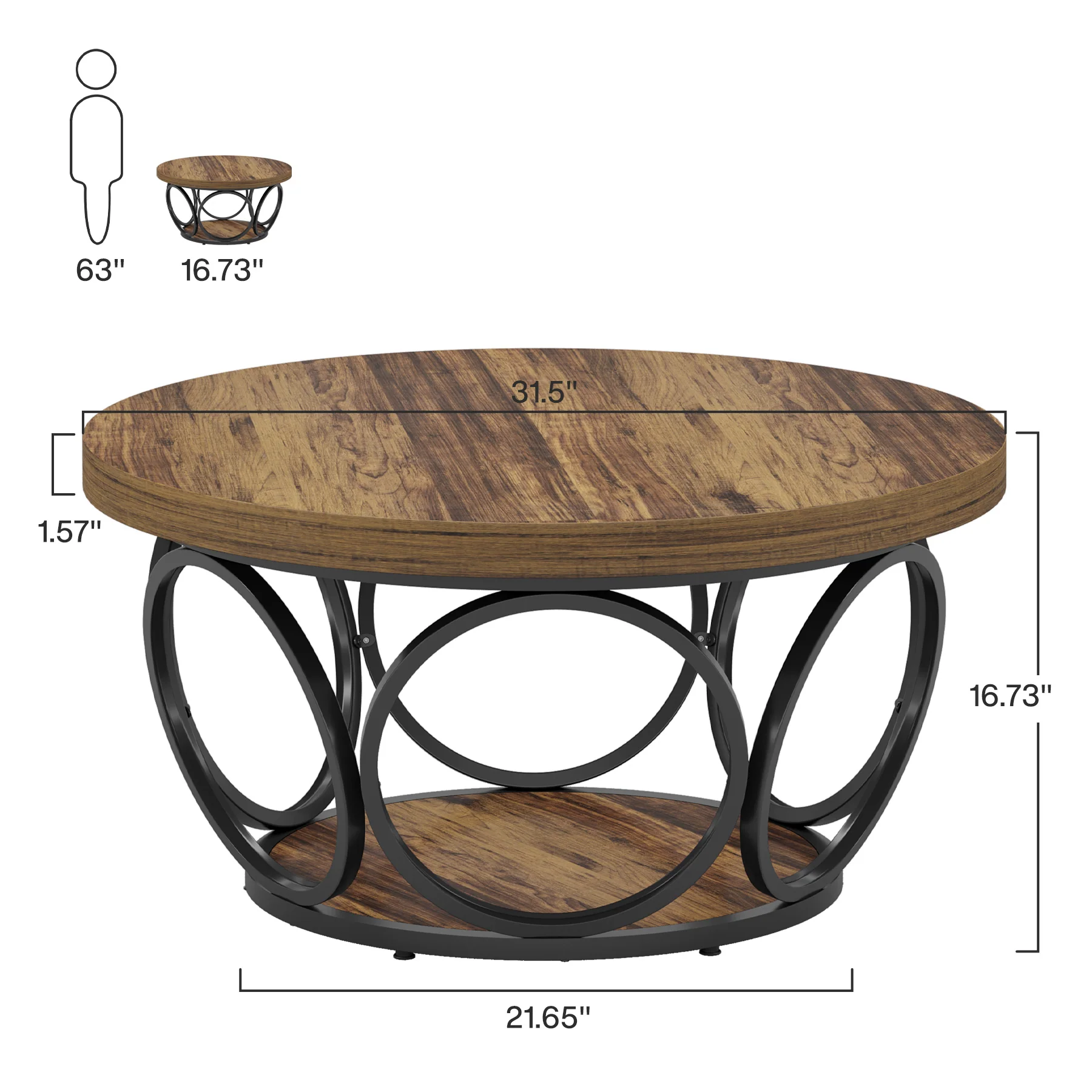 Tribesigns Coffee Table, Round Center Table with 2 Storage Shelves - Image 8