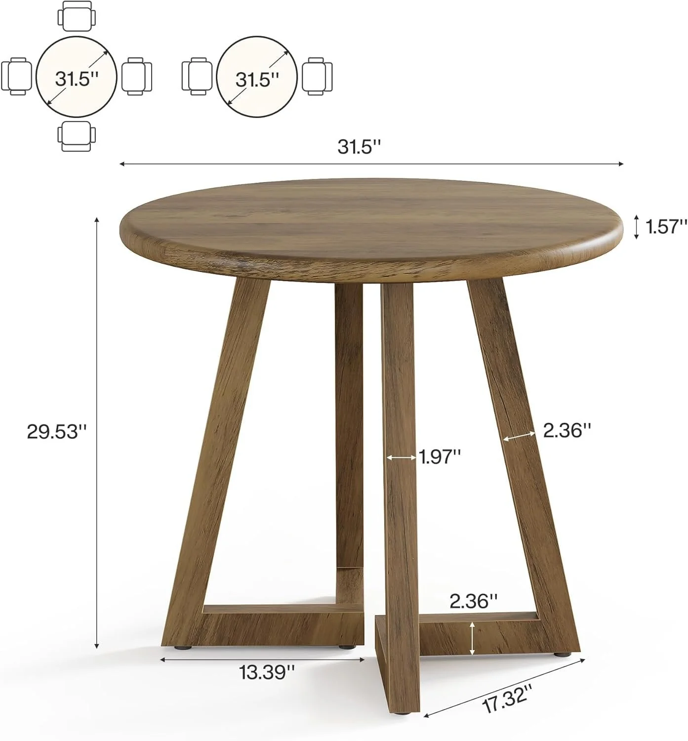 Tribesigns Compact Round Dining Table, 31.5-Inch Kitchen Table for Small Spaces in Warm Brown Finish - Image 2