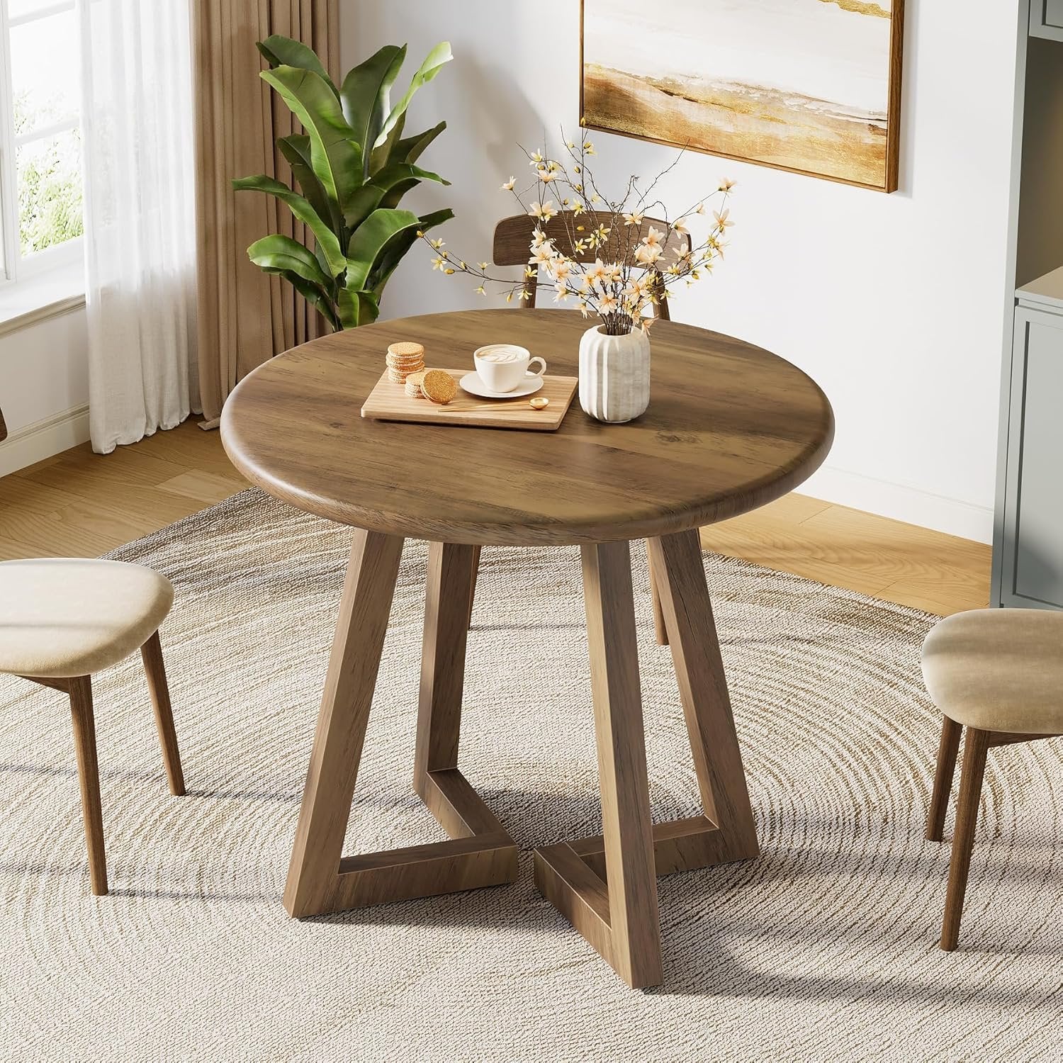 Tribesigns Compact Round Dining Table, 31.5-Inch Kitchen Table for Small Spaces in Warm Brown Finish - Image 3