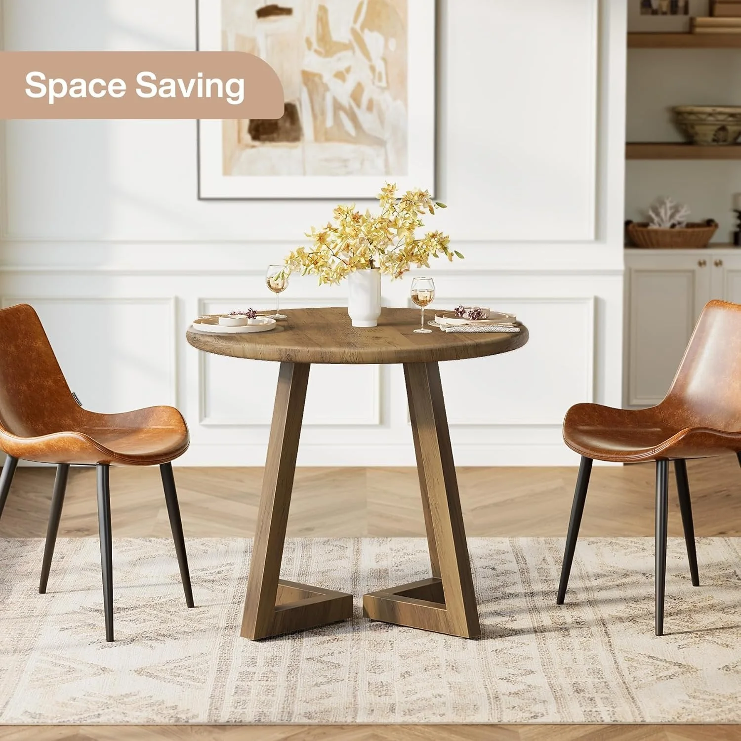 Tribesigns Compact Round Dining Table, 31.5-Inch Kitchen Table for Small Spaces in Warm Brown Finish - Image 4
