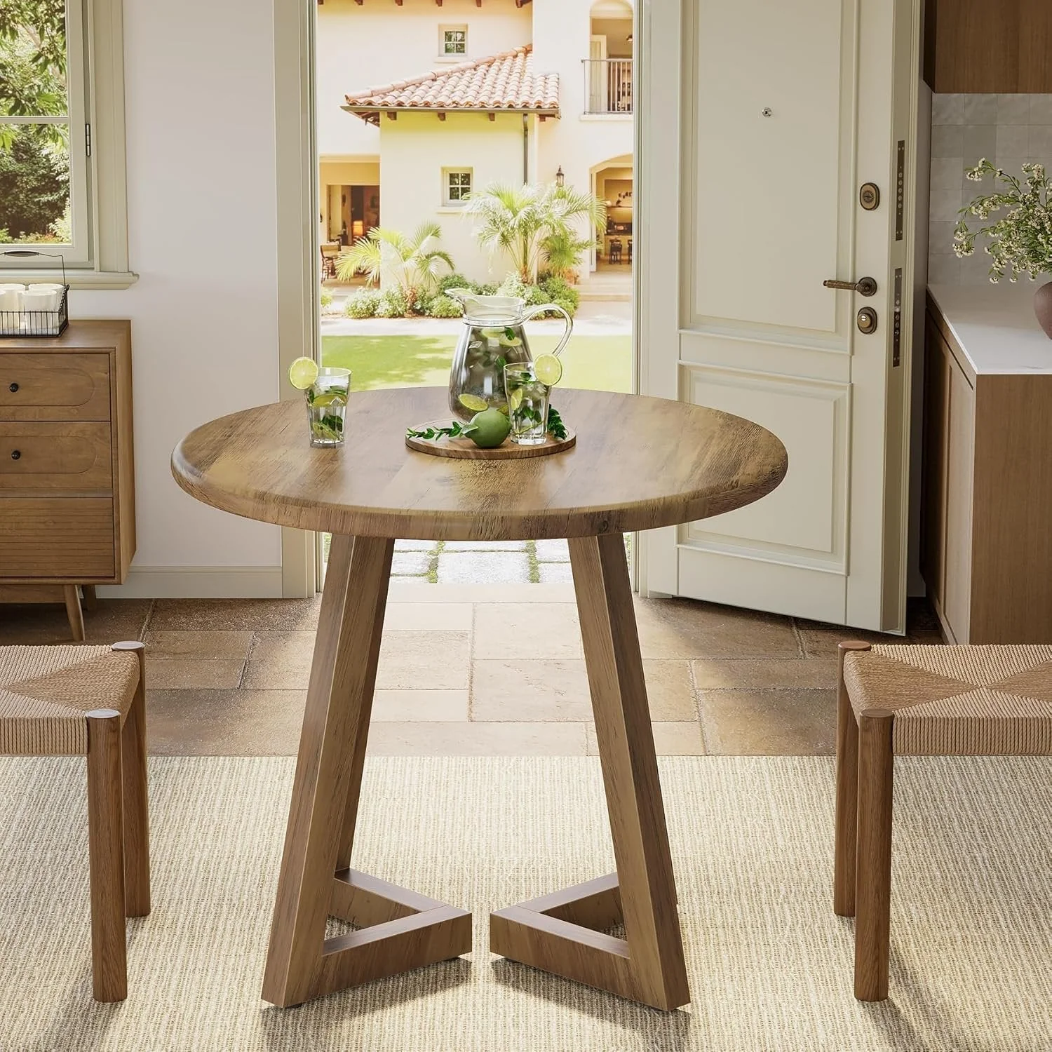 Tribesigns Compact Round Dining Table, 31.5-Inch Kitchen Table for Small Spaces in Warm Brown Finish - Image 6