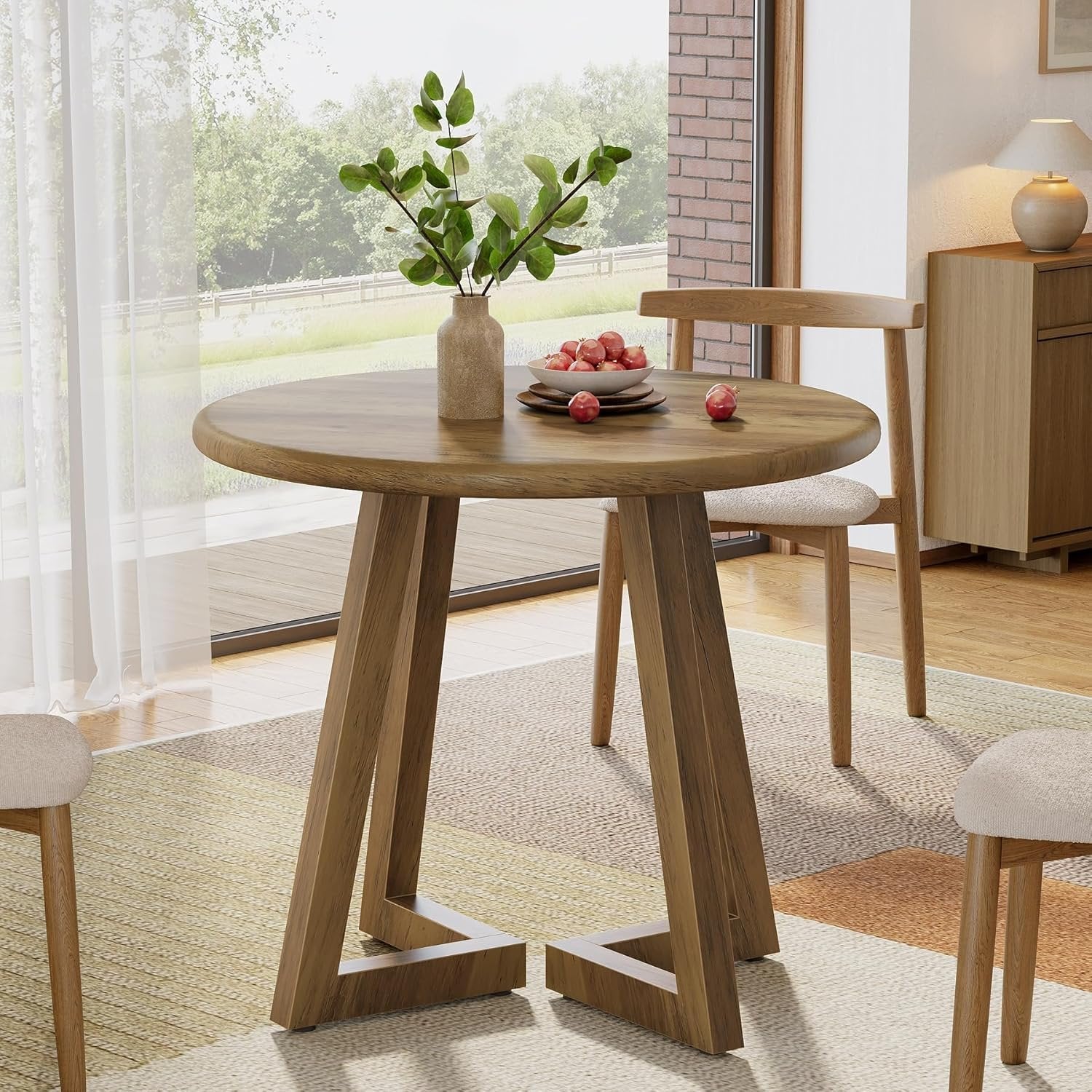 Tribesigns Compact Round Dining Table, 31.5-Inch Kitchen Table for Small Spaces in Warm Brown Finish - Image 8