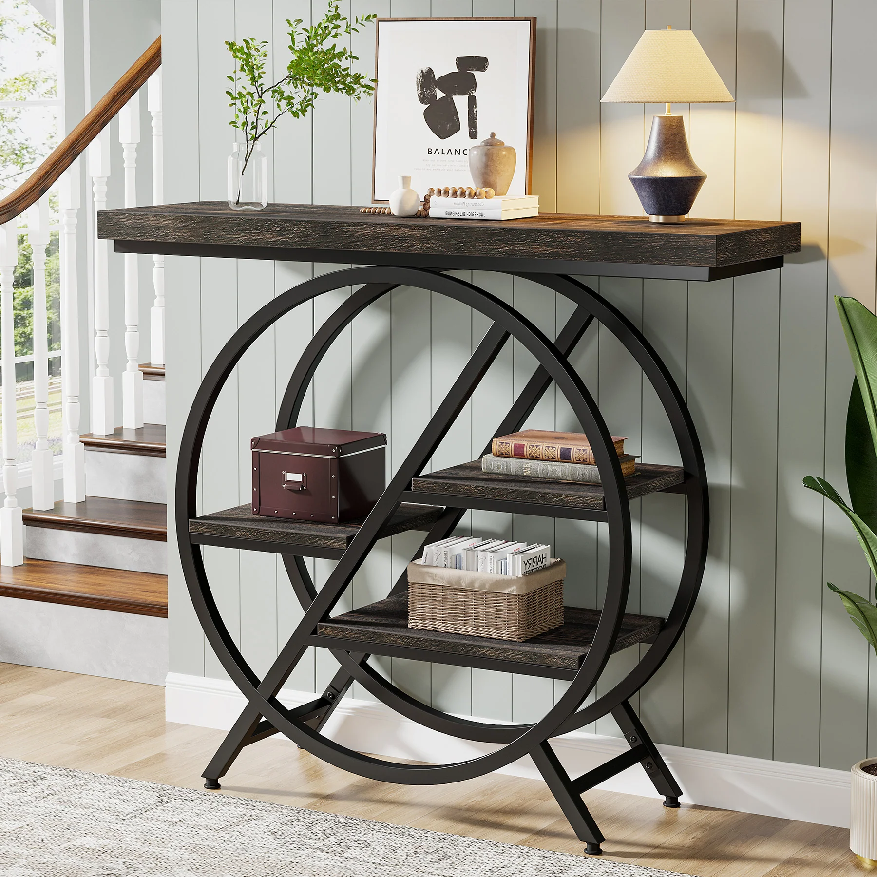 4-Tier Console Table, 39.4" Entryway Table with Geometric Metal Frame - Image 10
