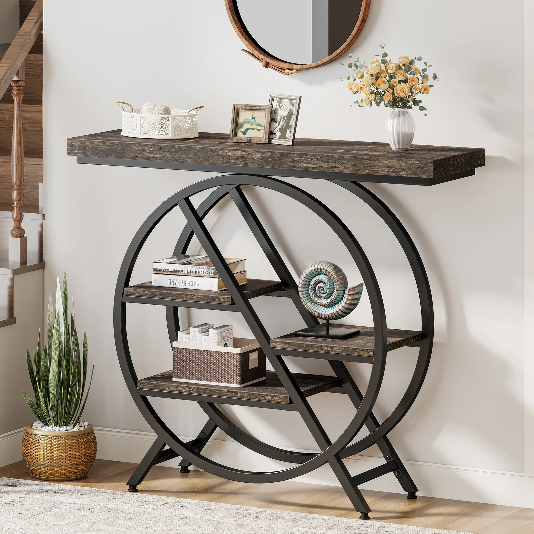 4-Tier Console Table, 39.4" Entryway Table with Geometric Metal Frame - Image 14