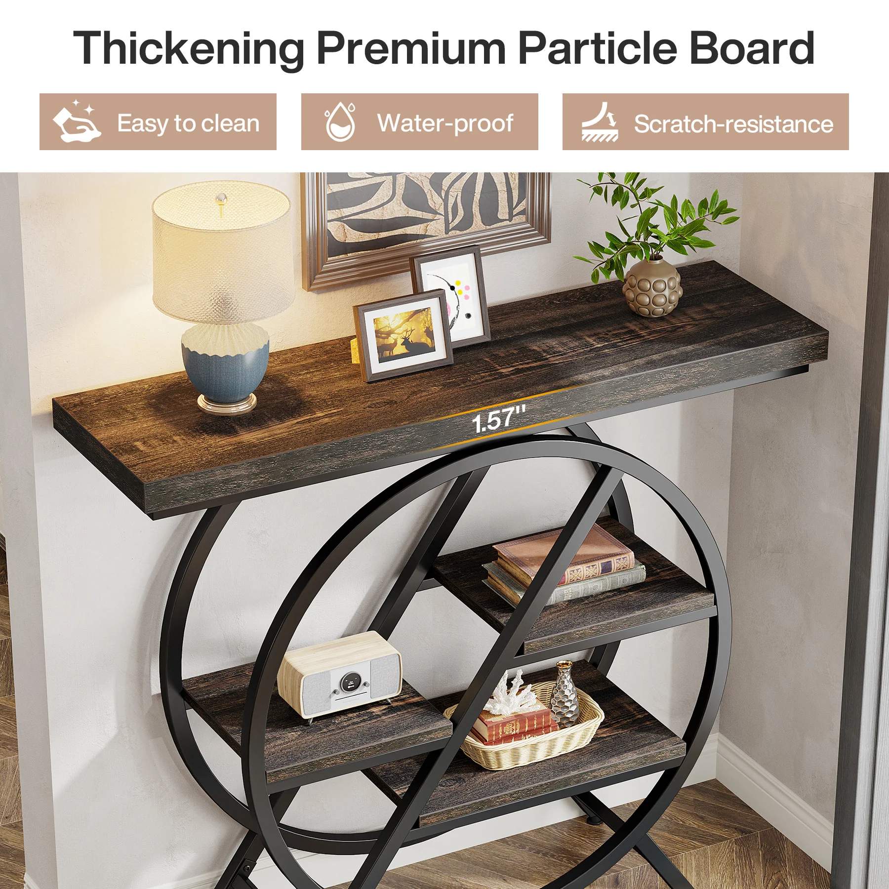 4-Tier Console Table, 39.4" Entryway Table with Geometric Metal Frame - Image 16