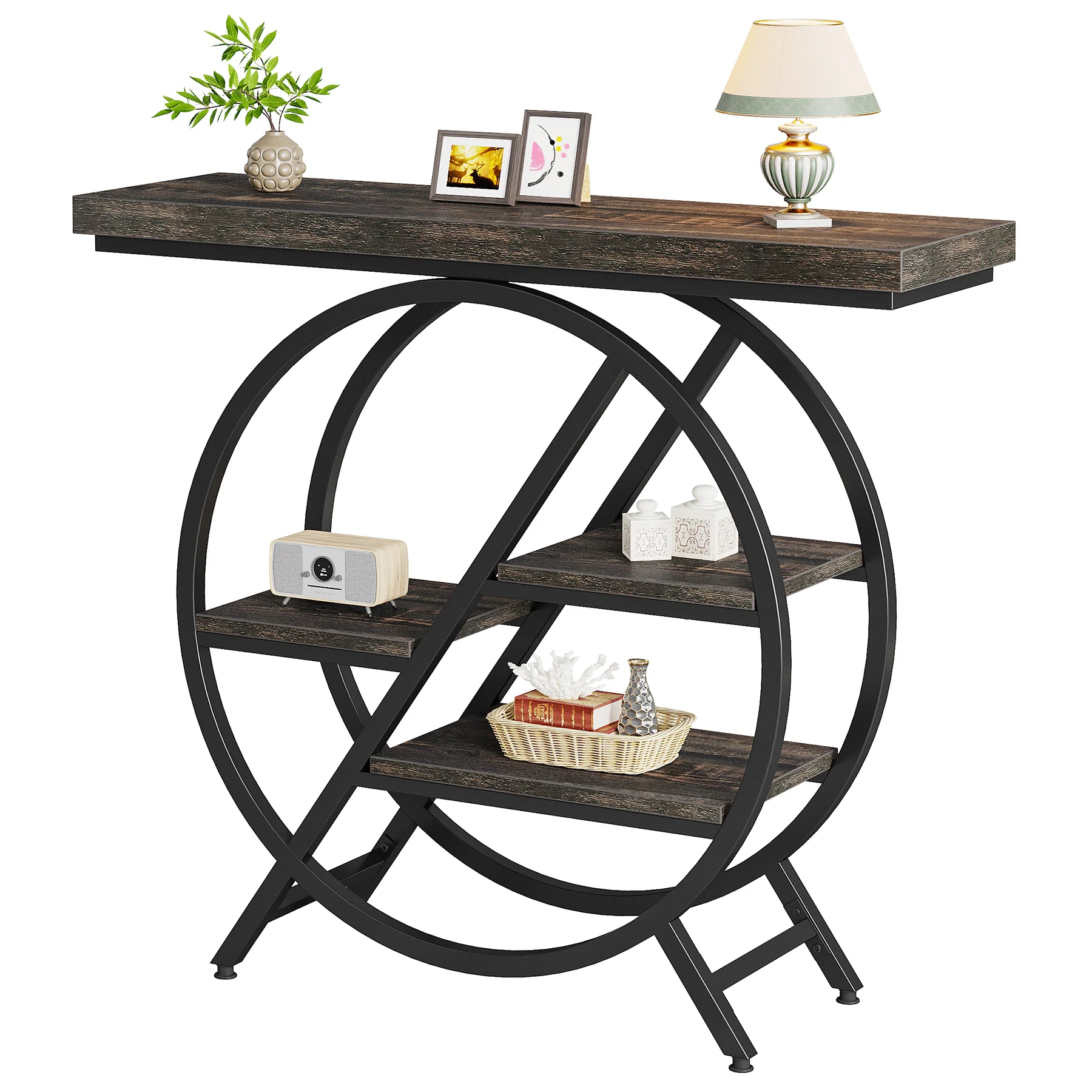4-Tier Console Table, 39.4" Entryway Table with Geometric Metal Frame - Image 17